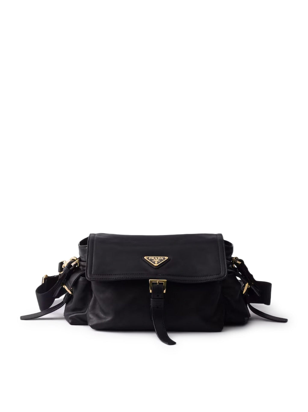 Explore Medium Nappa Bag With Flap Prada – Гарантія оригінальності – боковий вид