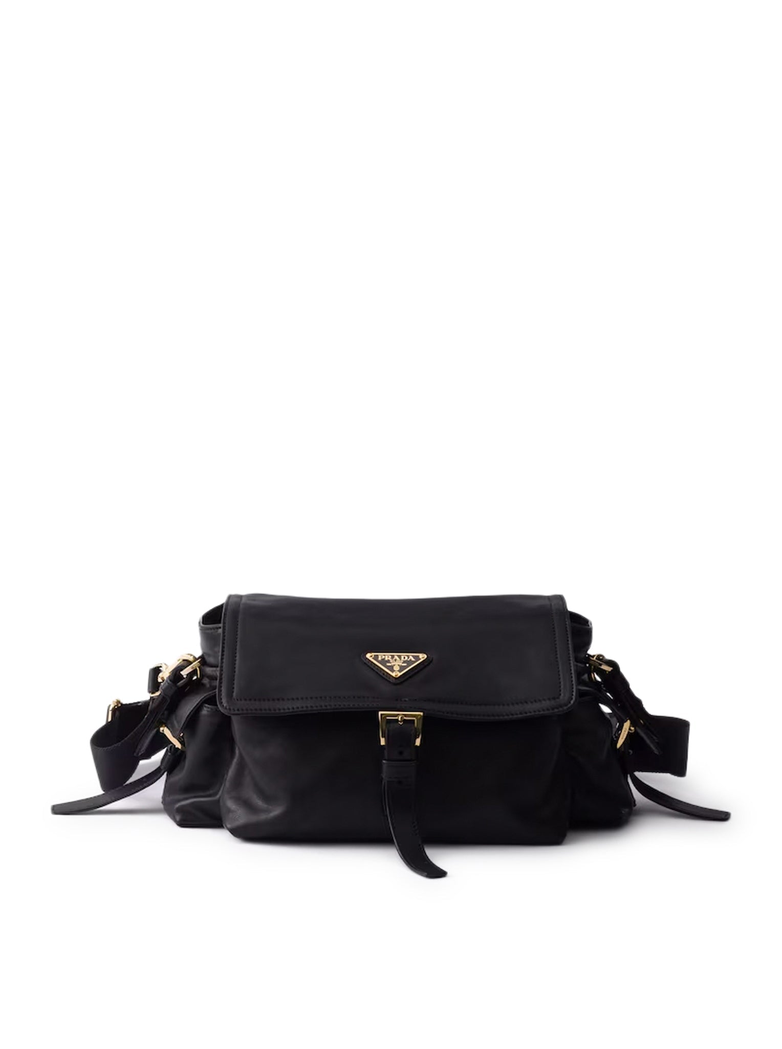 Explore Medium Nappa Bag With Flap Prada – Гарантія оригінальності – боковий вид
