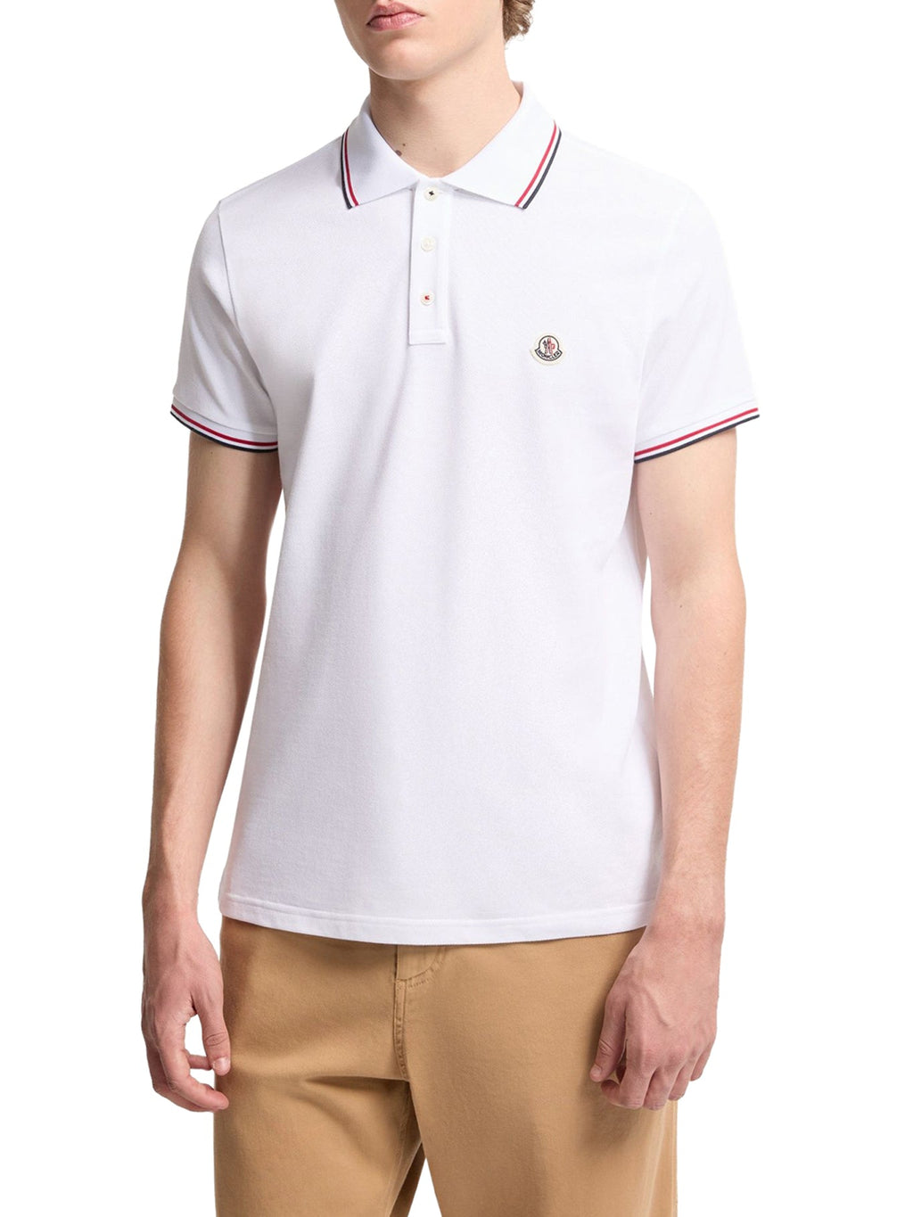 Cotton Piquet Polo Shirt With Tricolor Trim Moncler – Гарантія оригінальності – детальний вид