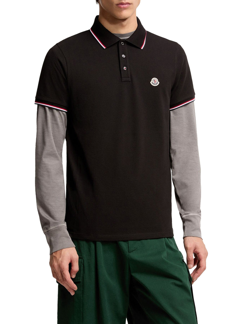Cotton Piquet Polo Shirt With Tricolor Trim Moncler – Гарантія оригінальності – детальний вид