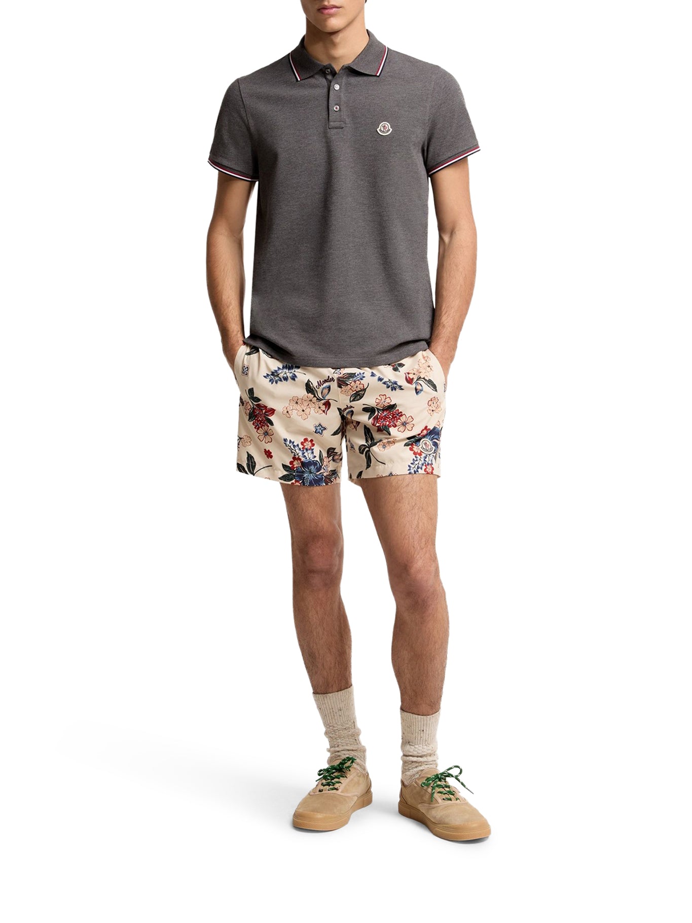 Cotton Piquet Polo Shirt With Tricolor Trim Moncler – Гарантія оригінальності – вид ззаду