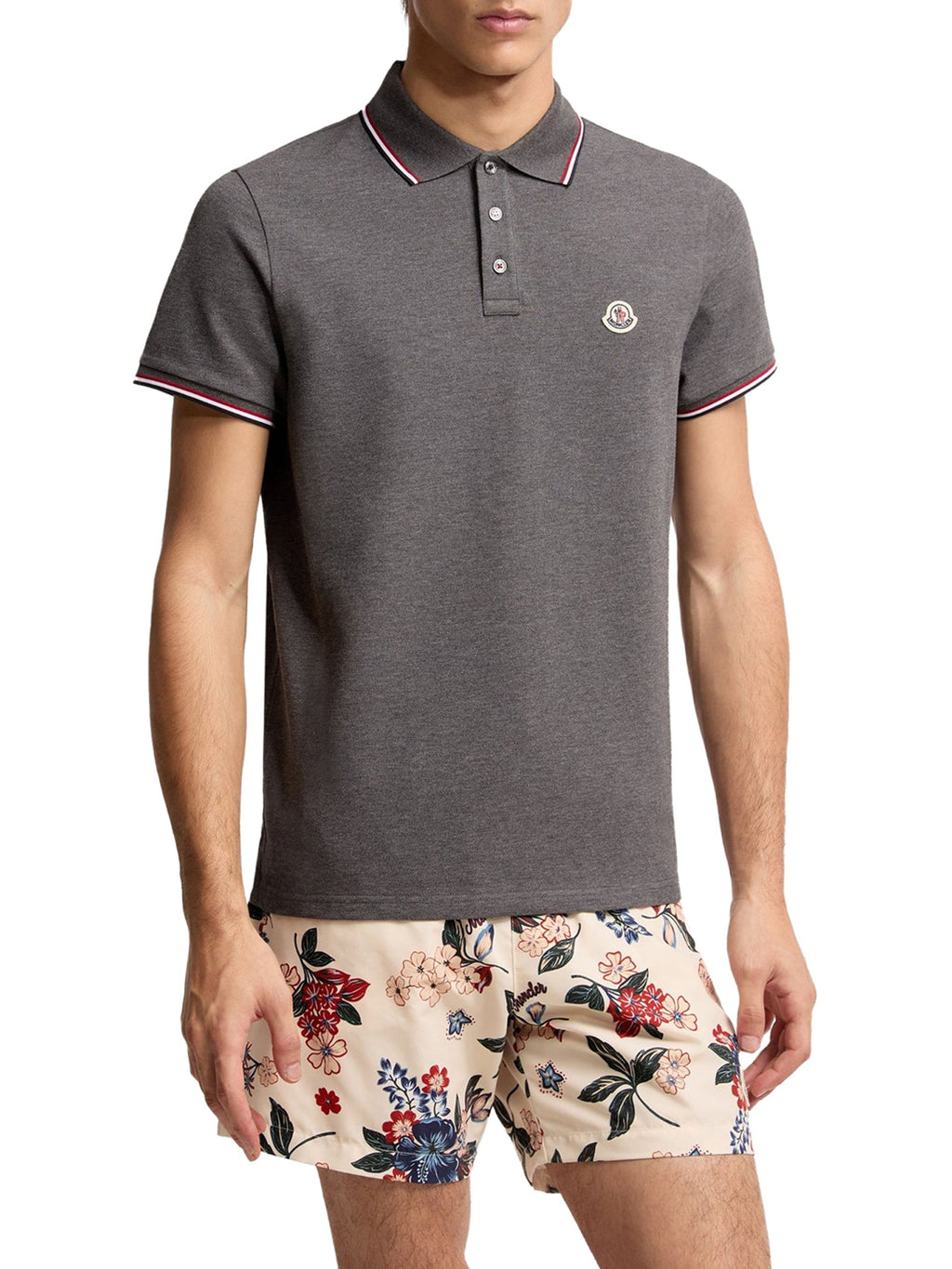 Cotton Piquet Polo Shirt With Tricolor Trim Moncler – Гарантія оригінальності – детальний вид
