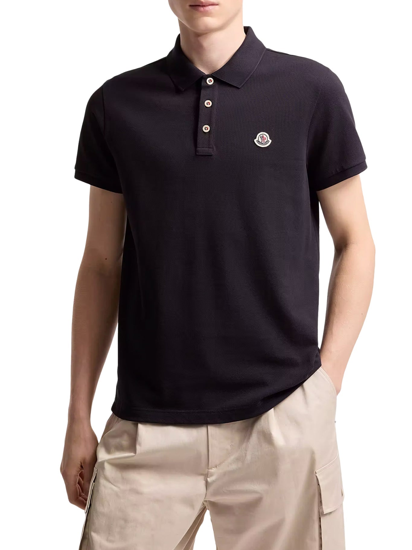 Cotton Polo Shirt With Logo Patch Moncler – Гарантія оригінальності – детальний вид