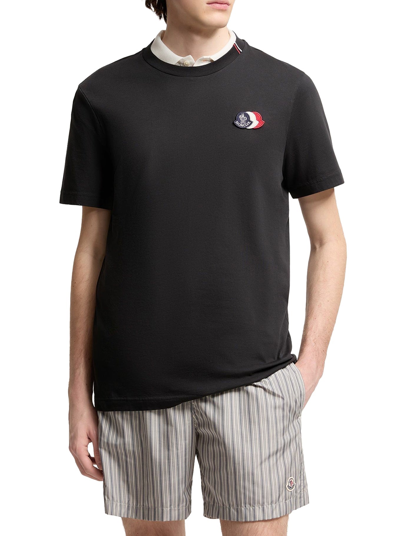 Navy Blue Cotton T-Shirt With Embroidered Tricolor Logo Moncler оригінал – Купити в Україні – детальний вид