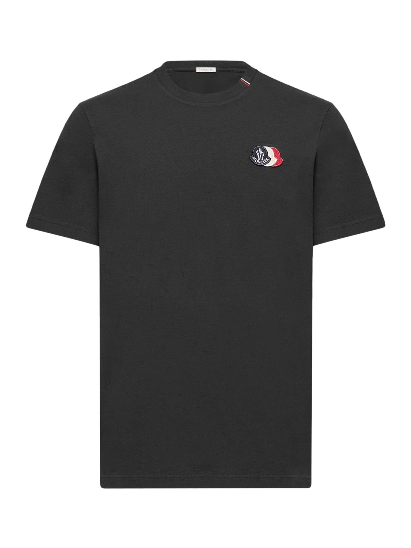 Black Cotton T-Shirt With Embroidered Tricolor Logo Moncler – Гарантія оригінальності – боковий вид