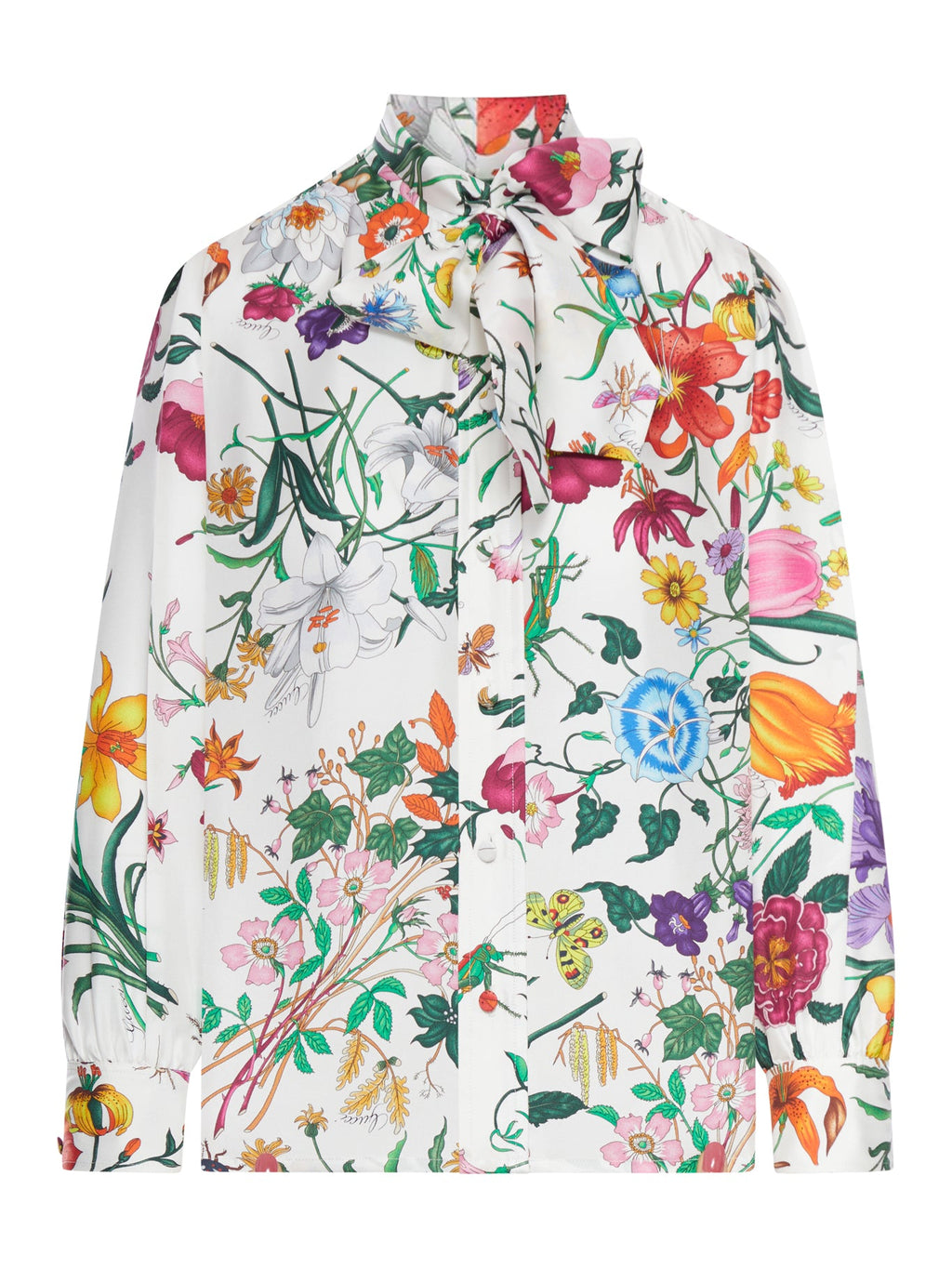 Printed Silk Twill Shirt With Bow Gucci оригінал – Купити в Україні – боковий вид