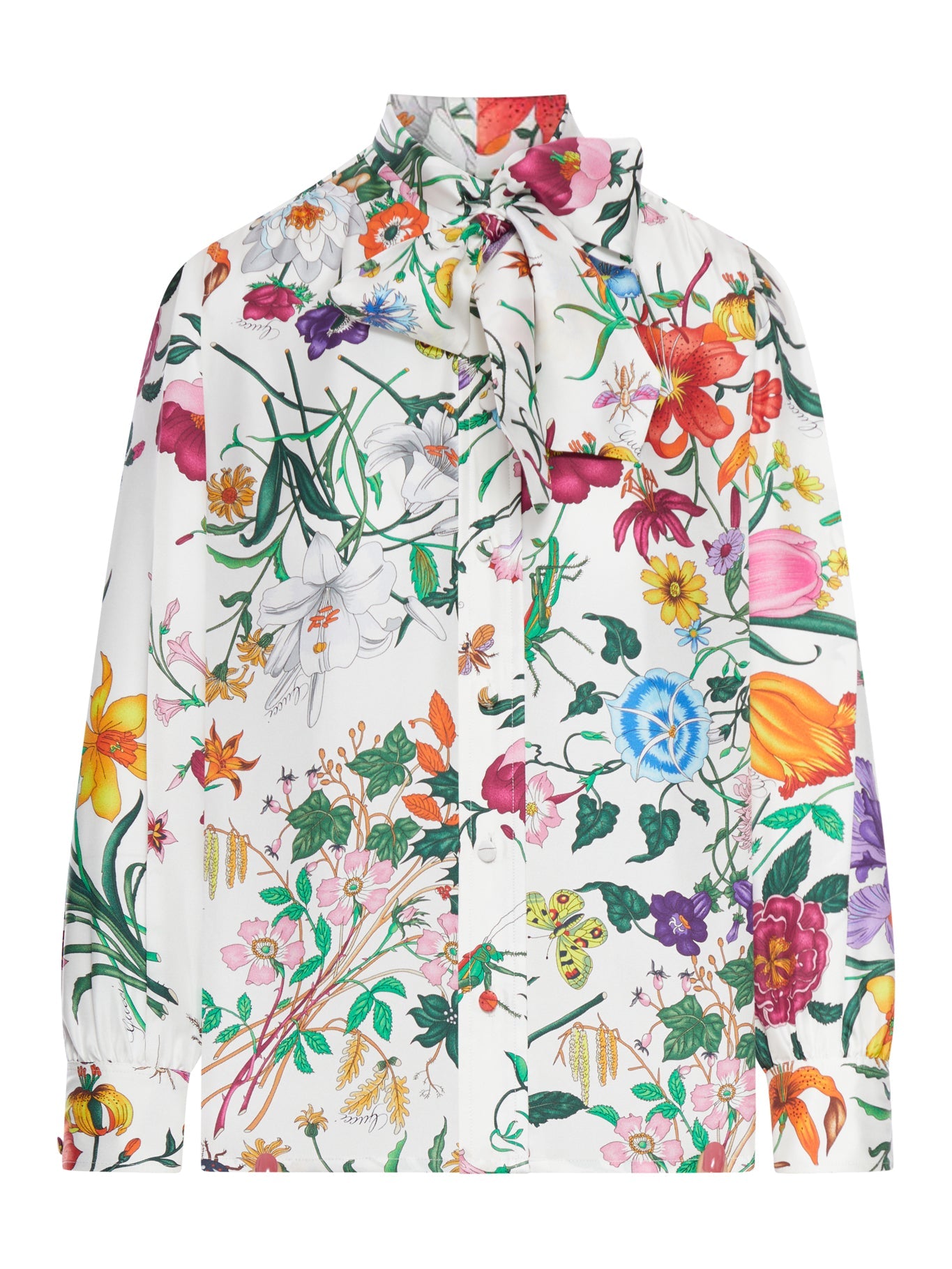 Printed Silk Twill Shirt With Bow Gucci оригінал – Купити в Україні – боковий вид