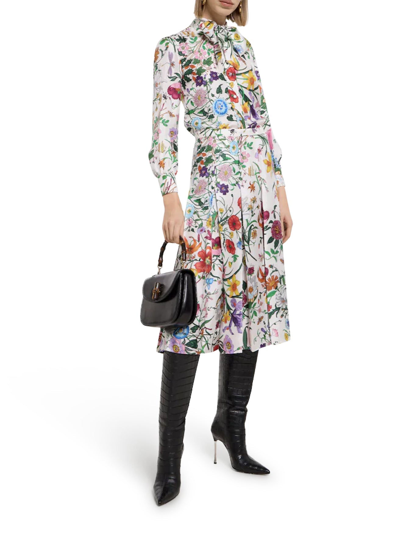 Printed Silk Twill Shirt With Bow Gucci оригінал – Купити в Україні – вид ззаду