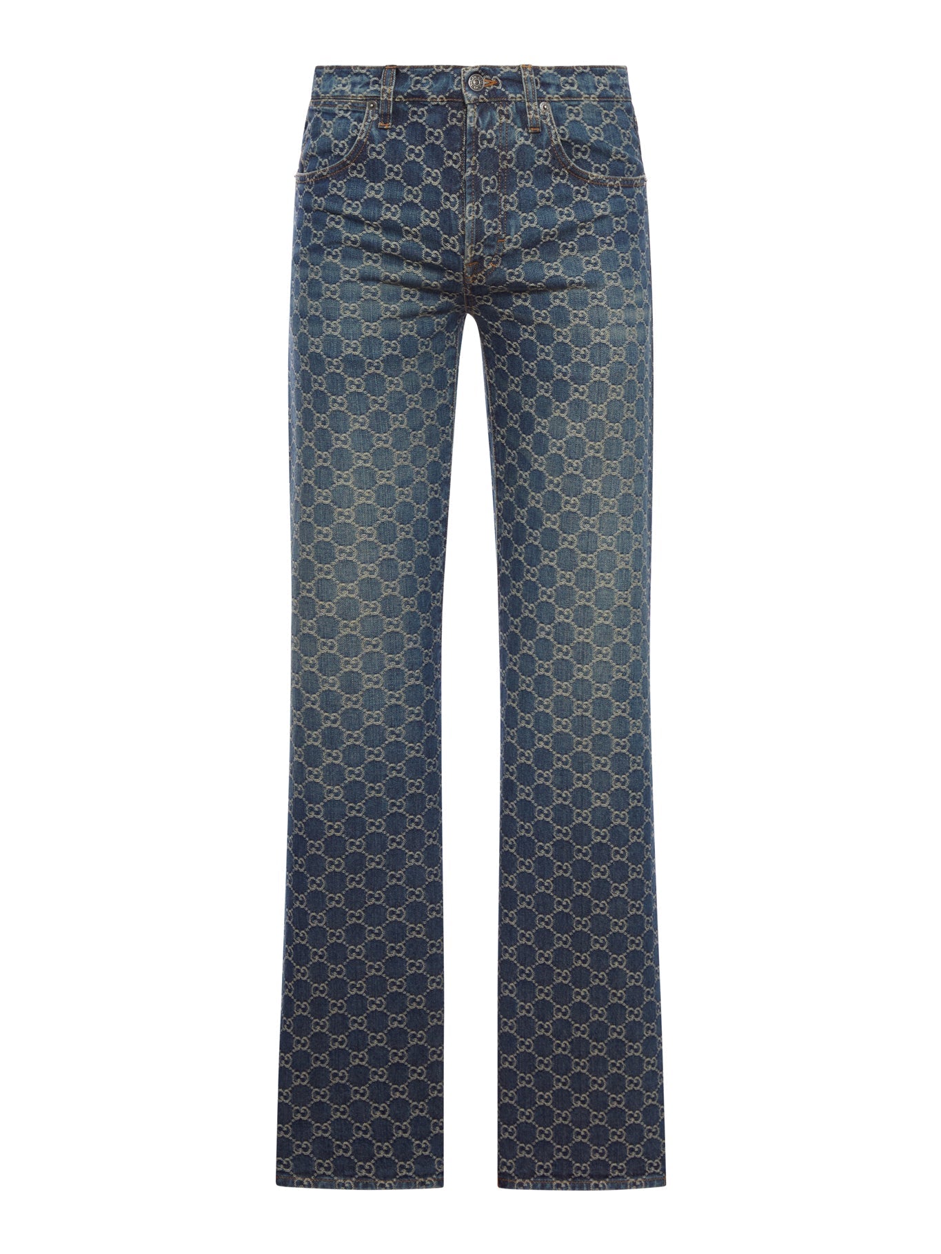 Gg Jacquard Cotton Denim Trousers Gucci – Гарантія оригінальності – боковий вид