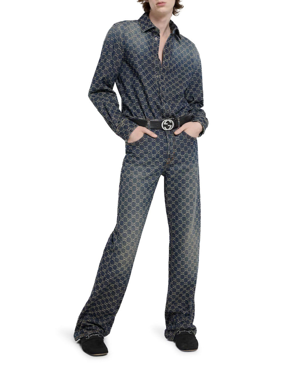 Gg Jacquard Cotton Denim Trousers Gucci – Гарантія оригінальності – вид ззаду
