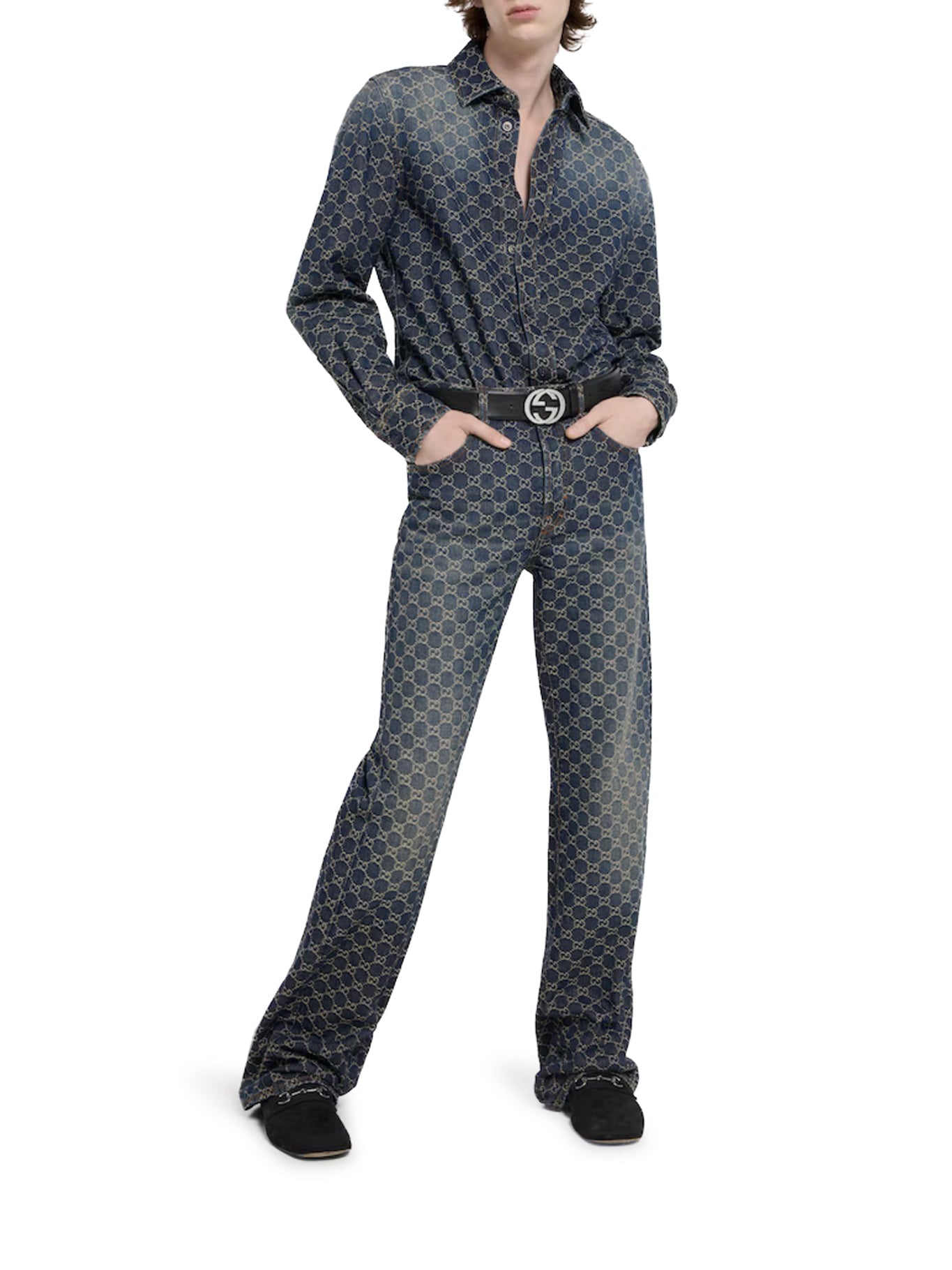 Gg Jacquard Cotton Denim Trousers Gucci – Гарантія оригінальності – вид ззаду