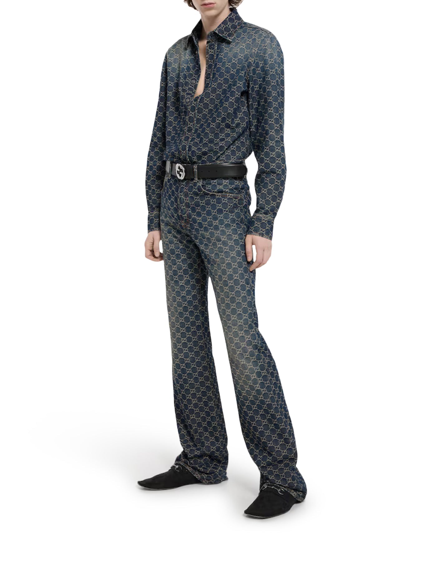 Оригінальна Gg Jacquard Cotton Denim Shirt Gucci – вид ззаду
