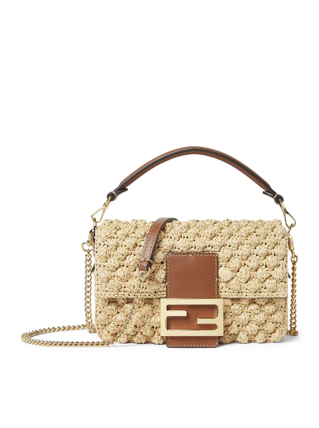 Mini Baguette Bag In Raffia With A Hazelnut Stitch Fendi – Гарантія оригінальності – боковий вид