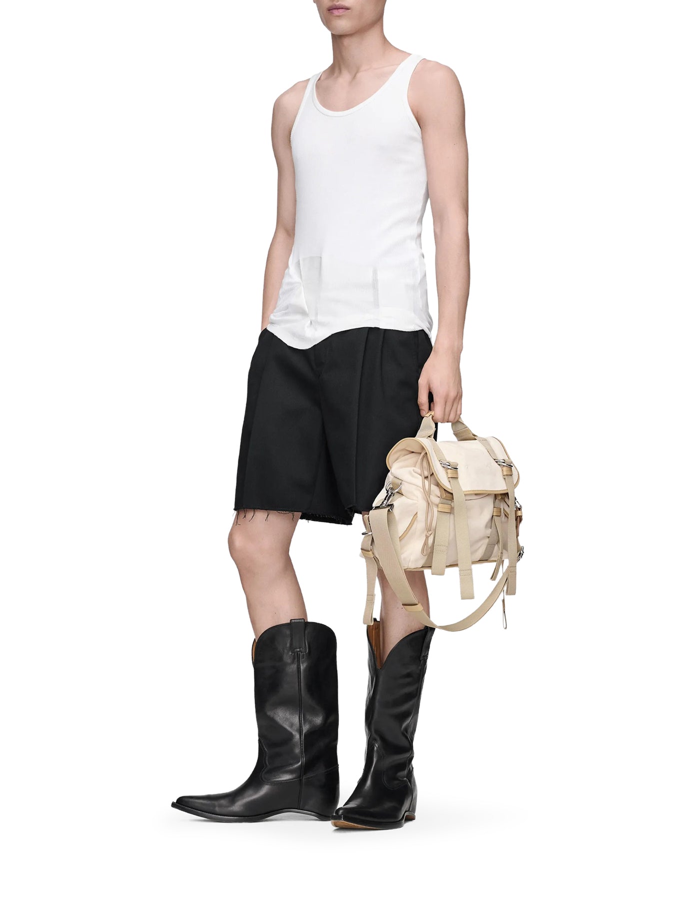 Оригінальна Tailored Bermuda Shorts With Pleats And Fringed Hem Maison margiela – вид ззаду
