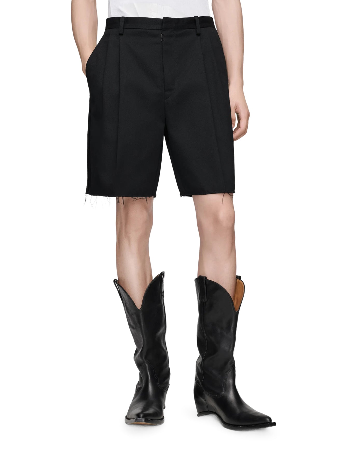 Оригінальна Tailored Bermuda Shorts With Pleats And Fringed Hem Maison margiela – детальний вид