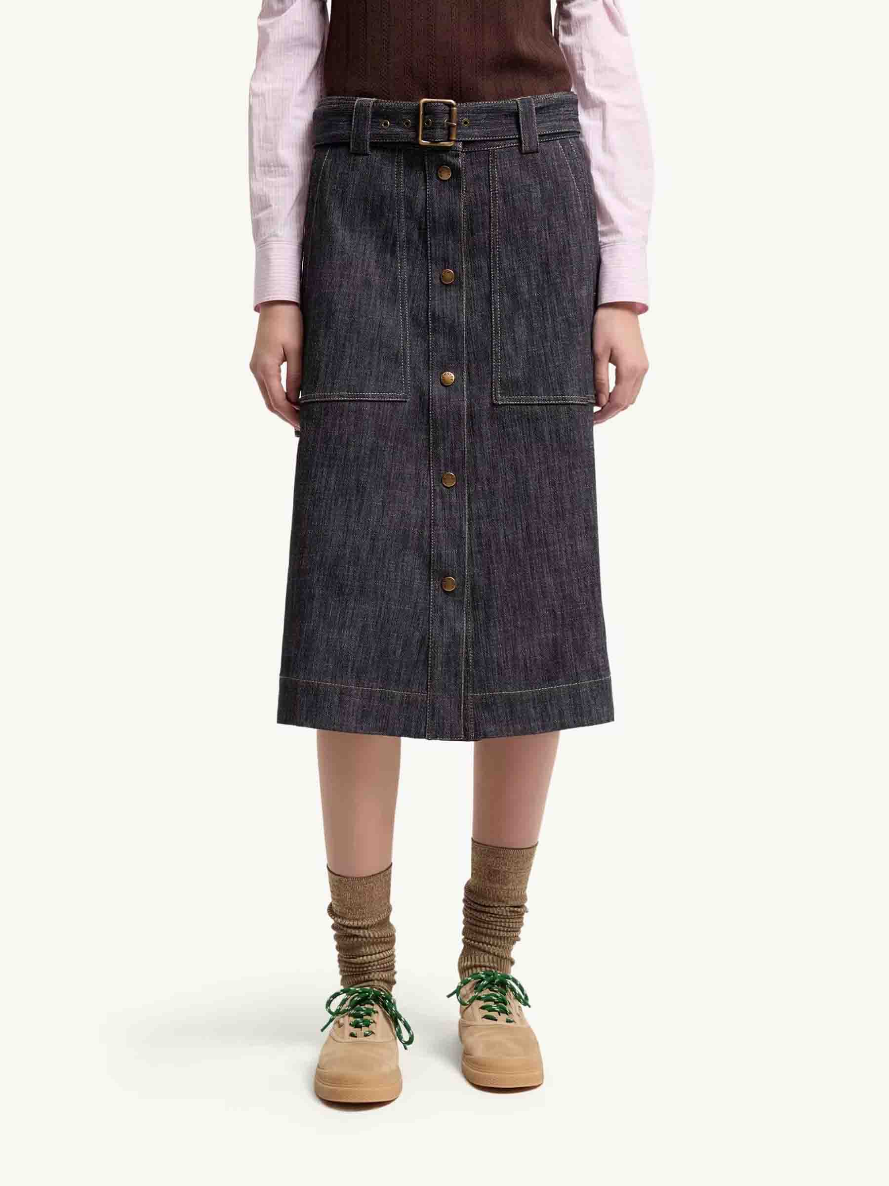 Denim MIDI Skirt Moncler – Гарантія оригінальності – вид ззаду