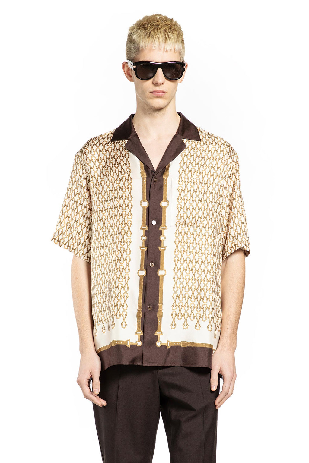 Оригінальна Equestrian Silk Twill Bowling Shirt Gucci – боковий вид