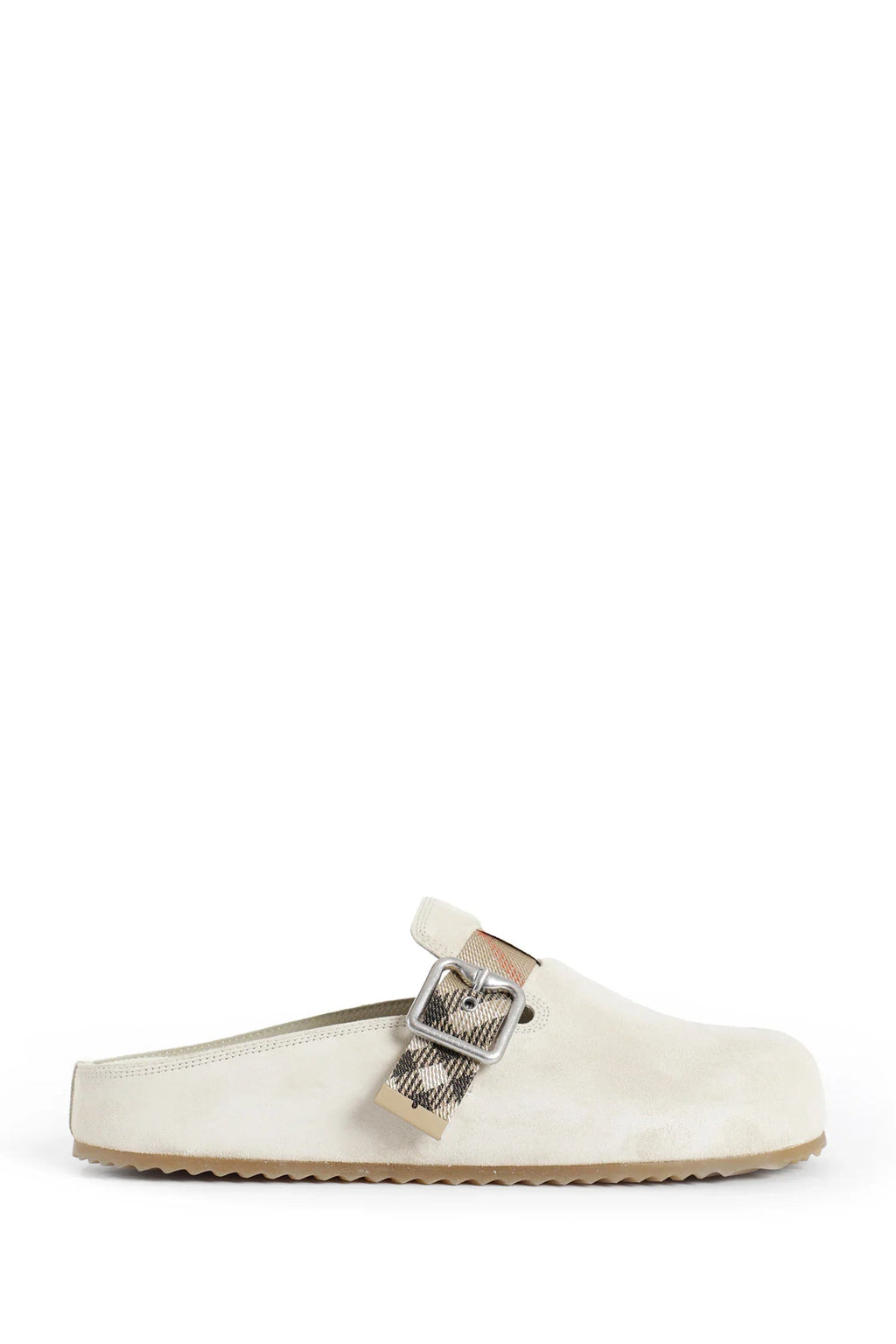 Suede Buckle Mule Slippers Burberry – Гарантія оригінальності – боковий вид