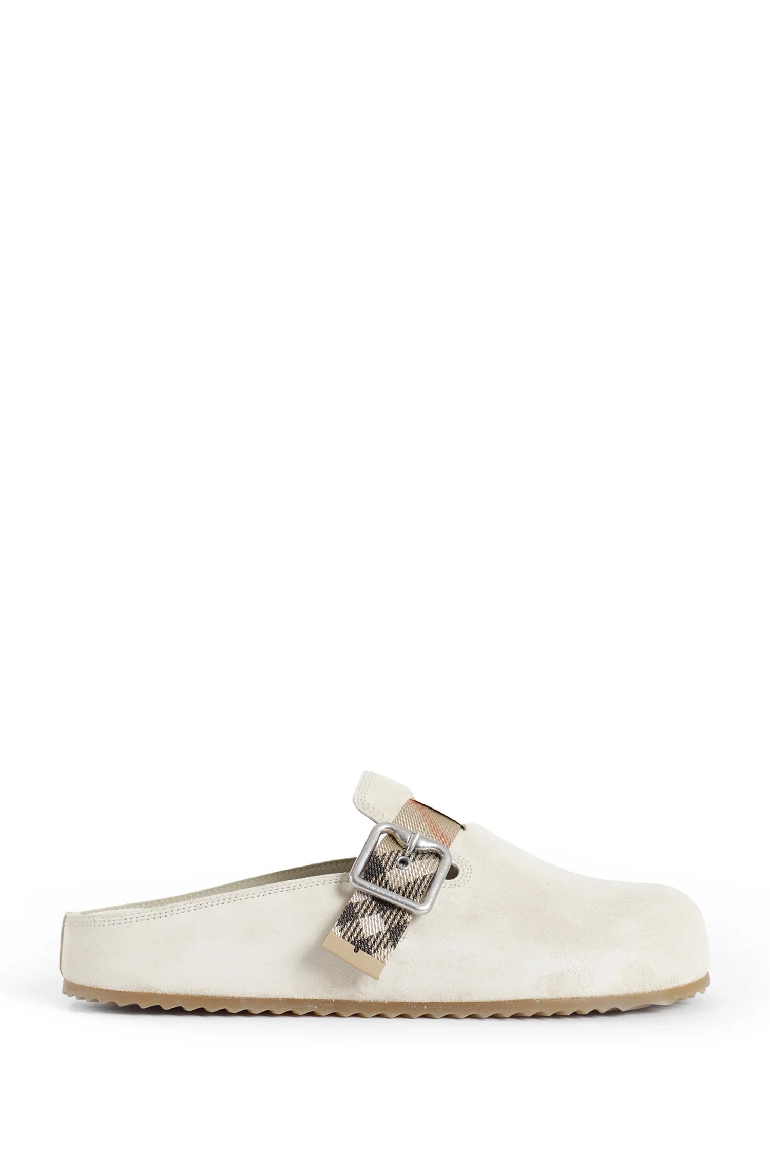 Suede Buckle Mule Slippers Burberry – Гарантія оригінальності – боковий вид