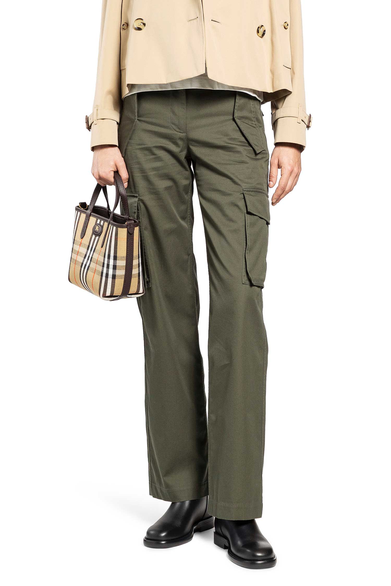 Check Trim Gabardine Cargo Trousers Burberry оригінал – Купити в Україні – боковий вид
