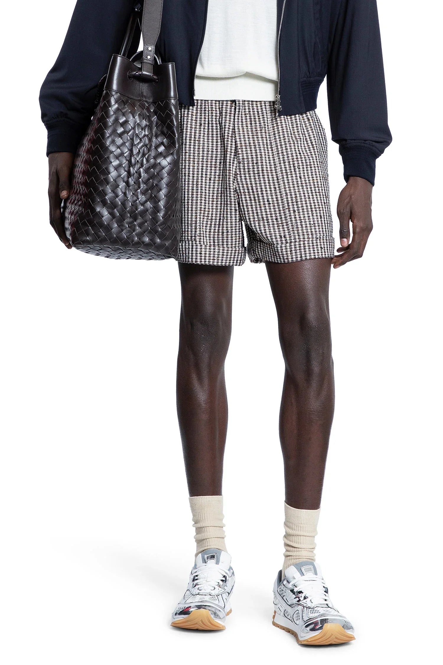 Оригінальна Knotted Viscose Check Mini Shorts Bottega veneta – боковий вид