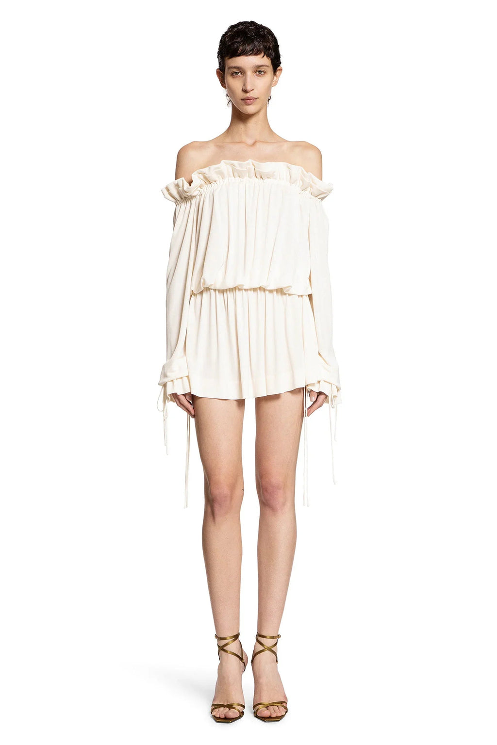 Gathered Mini Dress In Viscose Satin Crêpe Saint laurent оригінал – Купити в Україні – боковий вид