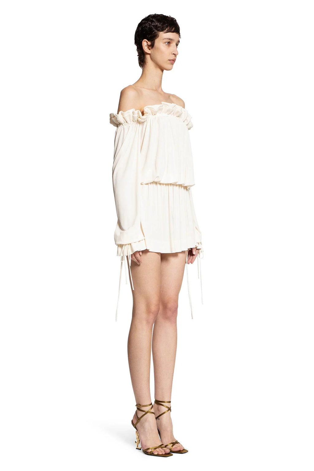 Gathered Mini Dress In Viscose Satin Crêpe Saint laurent оригінал – Купити в Україні – вид ззаду