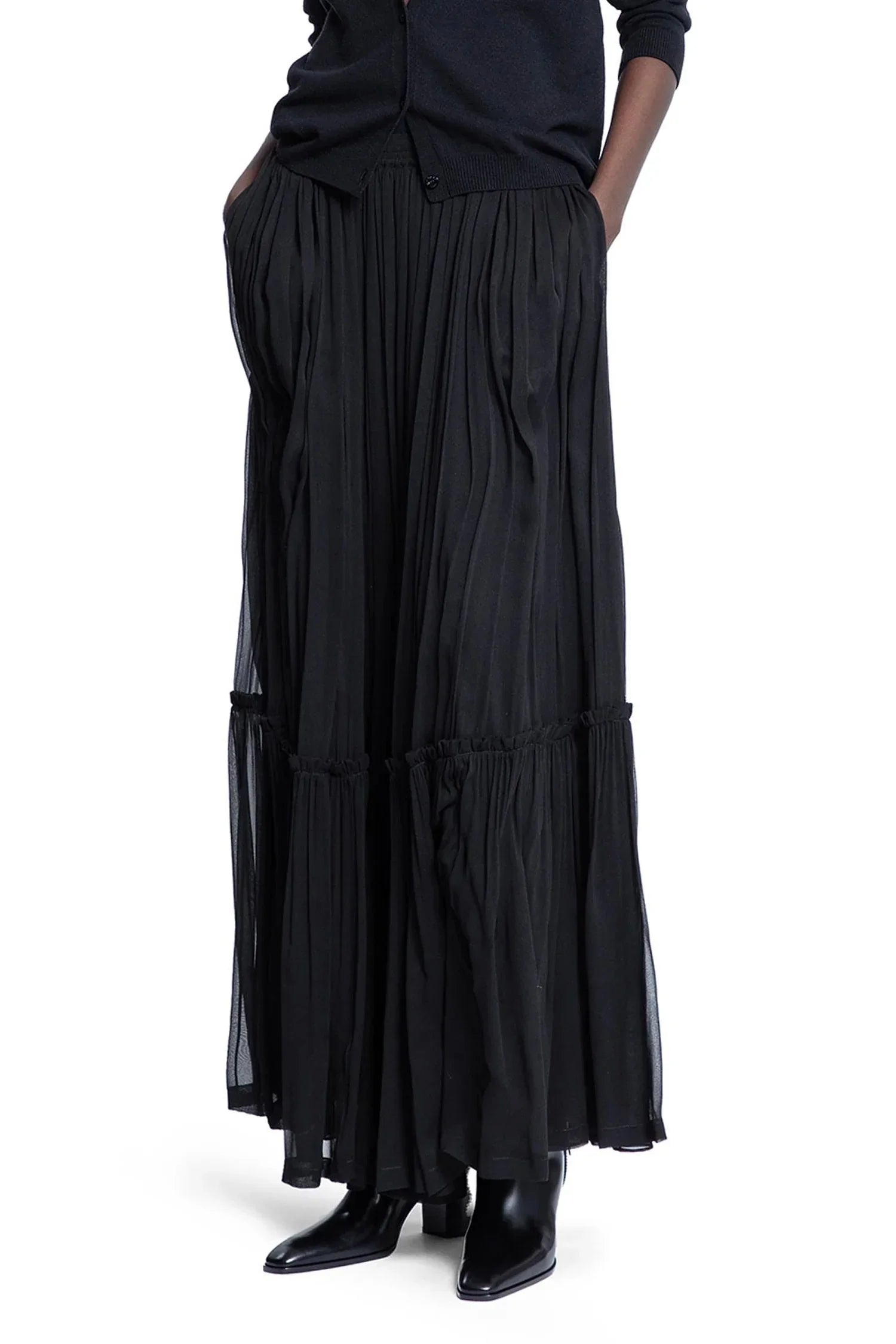 Оригінальна Ruffled Skirt In Silk Crêpe Muslin Saint laurent – боковий вид