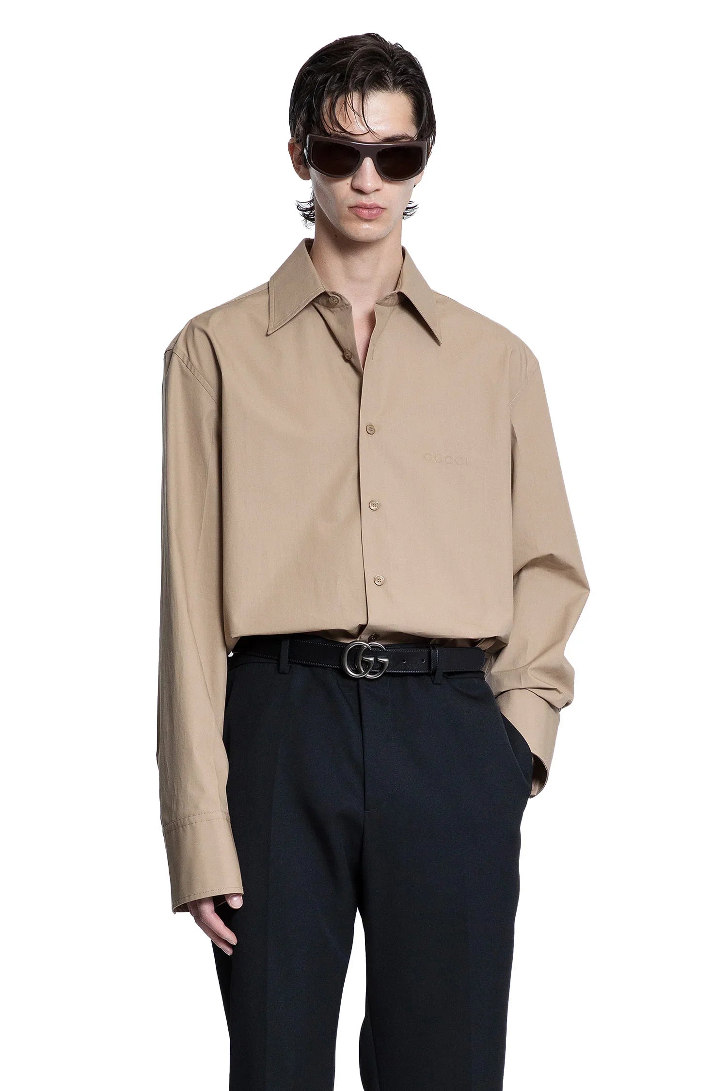 Embossed Logo Cotton Poplin Shirt Gucci – Гарантія оригінальності – боковий вид