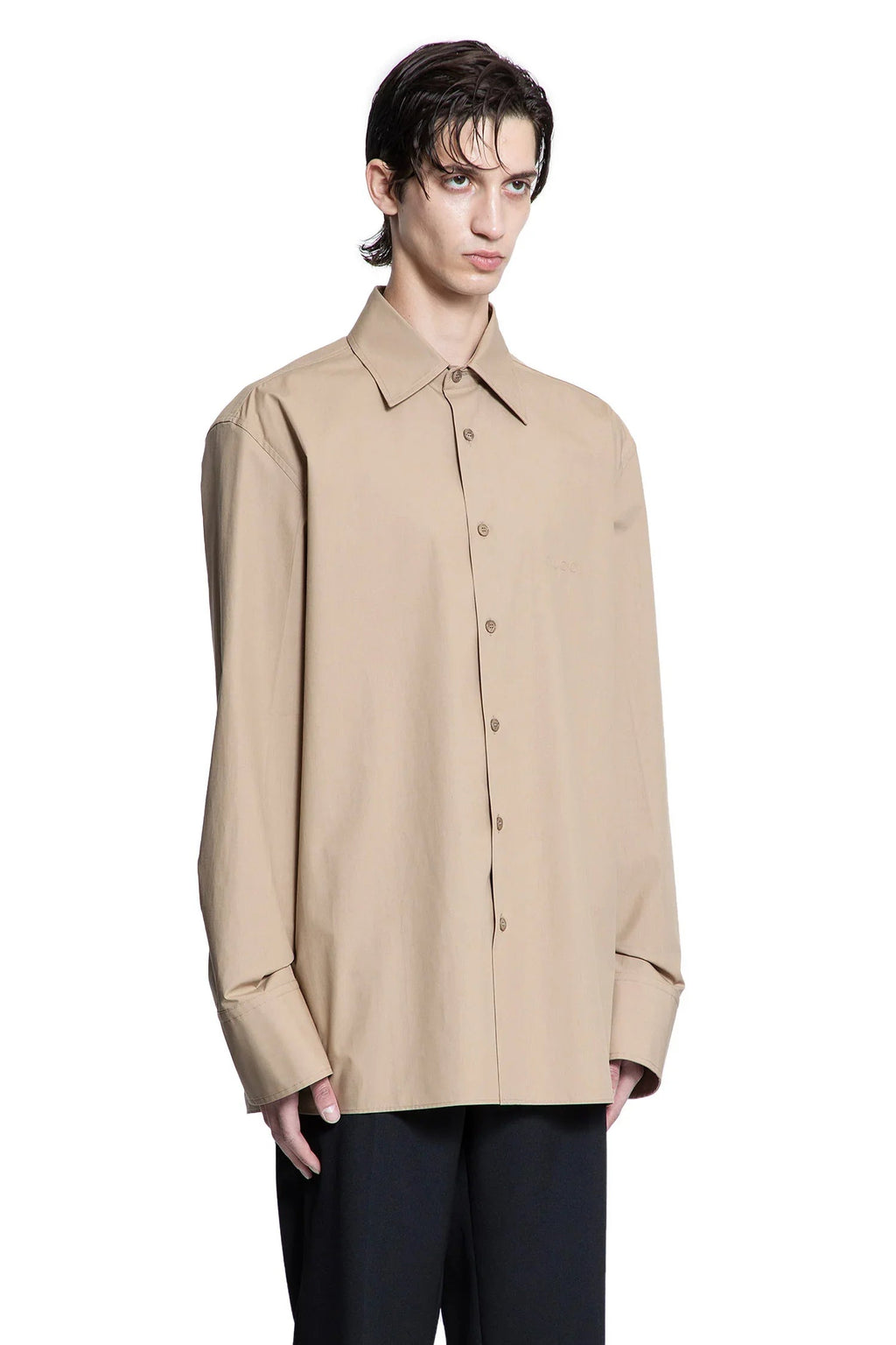 Embossed Logo Cotton Poplin Shirt Gucci – Гарантія оригінальності – детальний вид