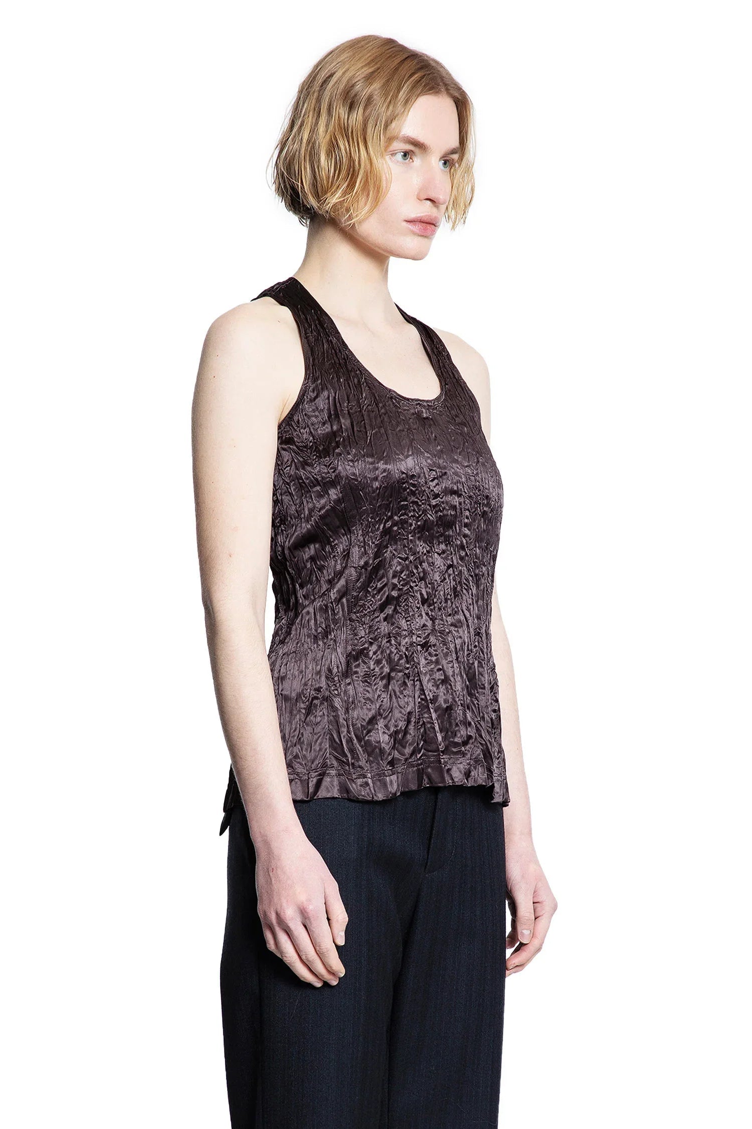 Crushed Slick Viscose Tank Top Bottega veneta – Гарантія оригінальності – детальний вид