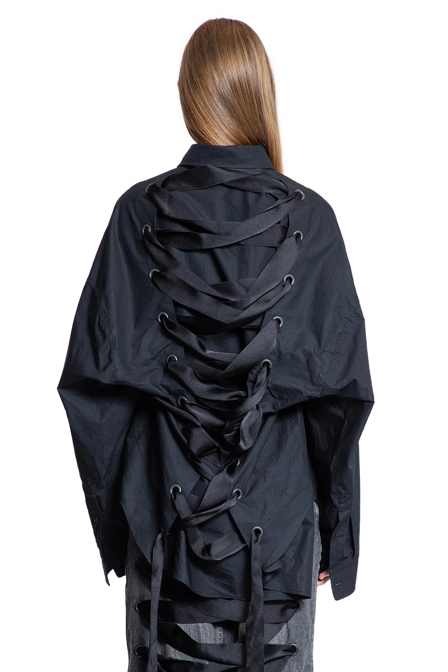 Lace-Up Shirt In Regenartive Cotton Poplin Balenciaga оригінал – Купити в Україні – збільшений вид