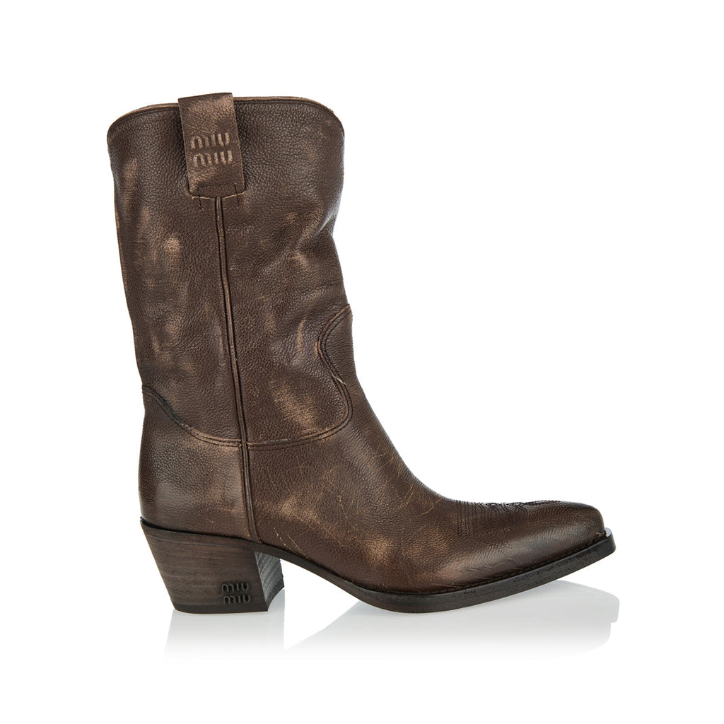 Оригінальна Leather Cowboy Boots Miu miu – боковий вид