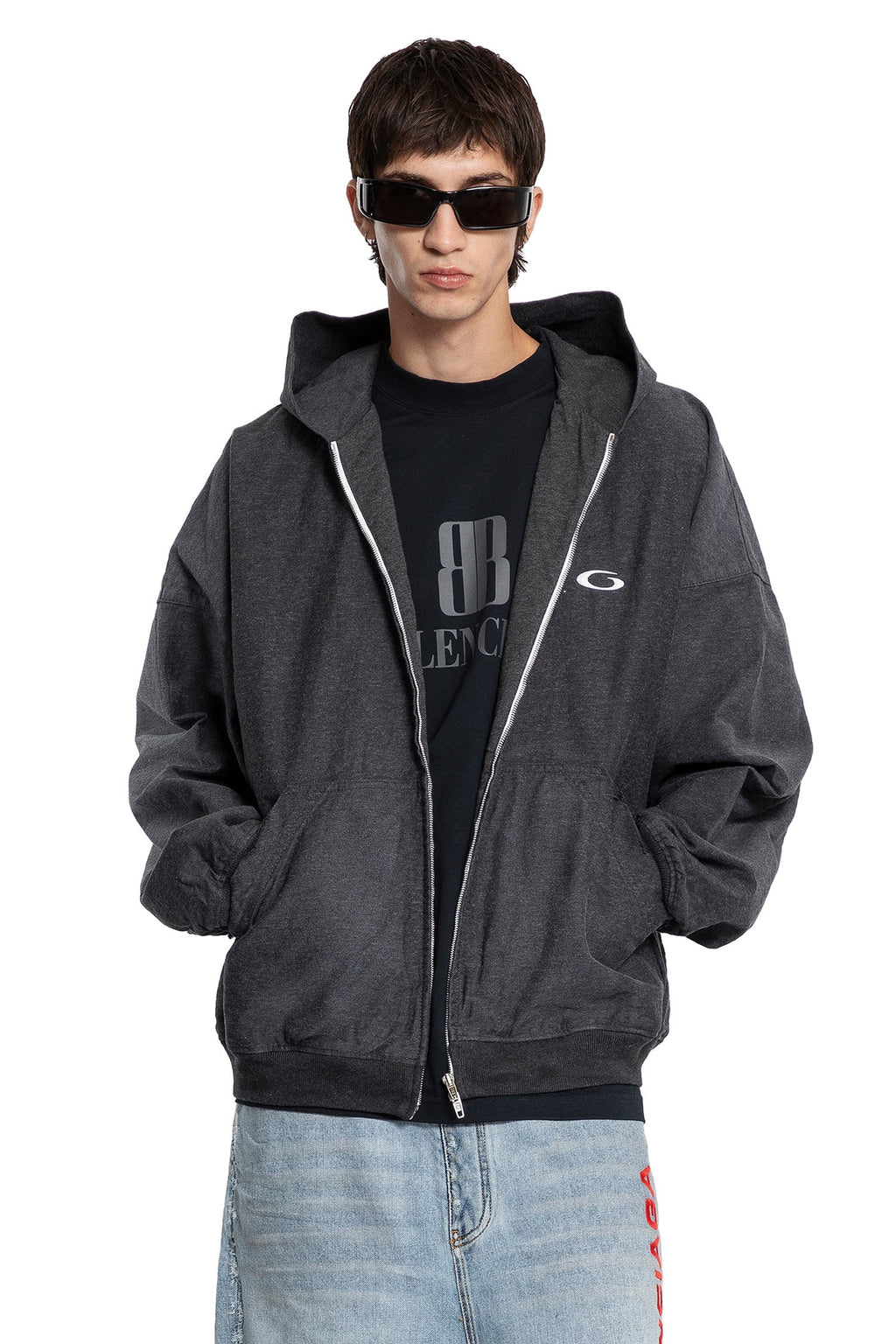 Оригінальна Trompe Loeil Hoodie In Cotton Denim Balenciaga – боковий вид