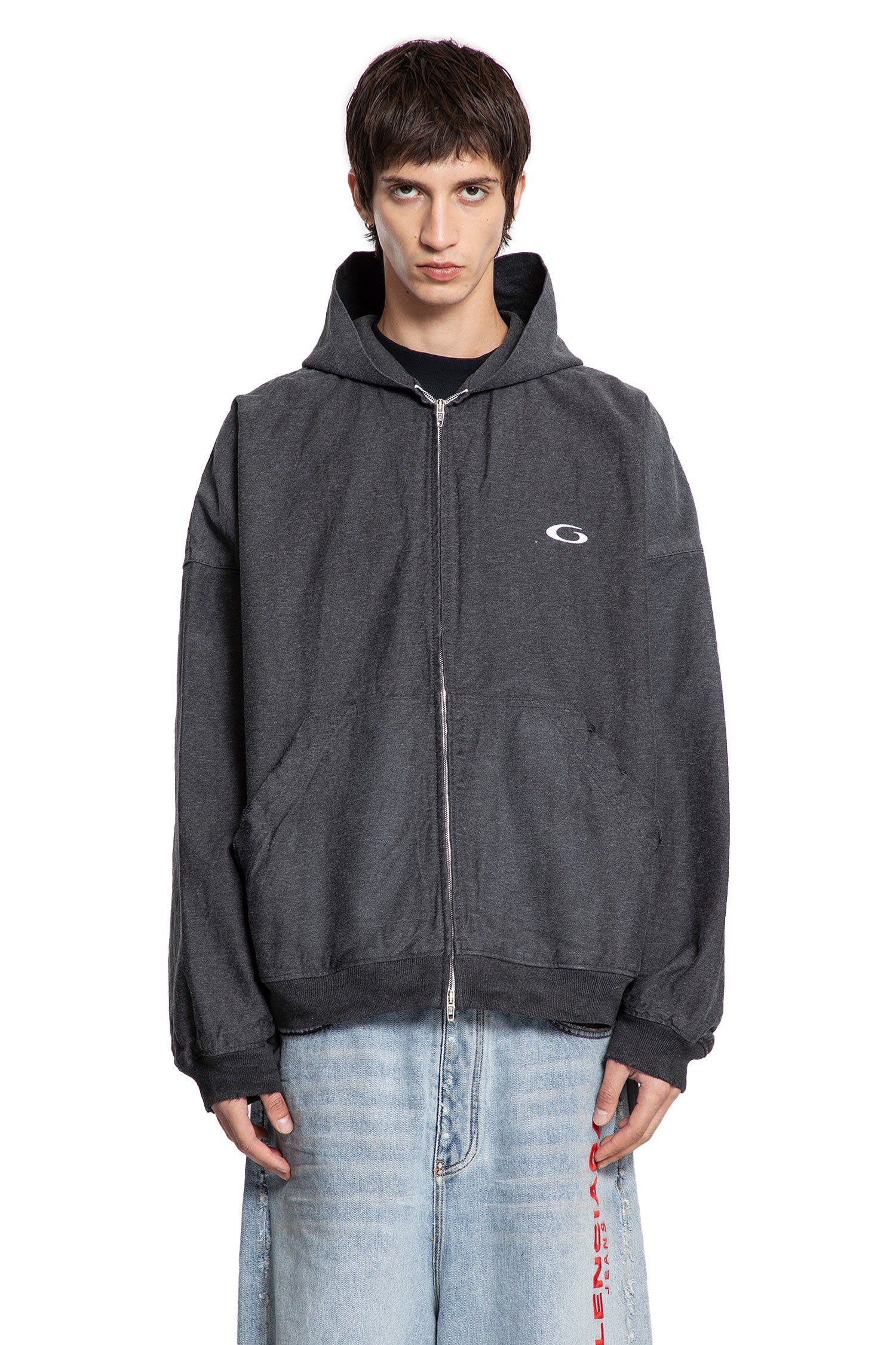 Оригінальна Trompe Loeil Hoodie In Cotton Denim Balenciaga – вид ззаду