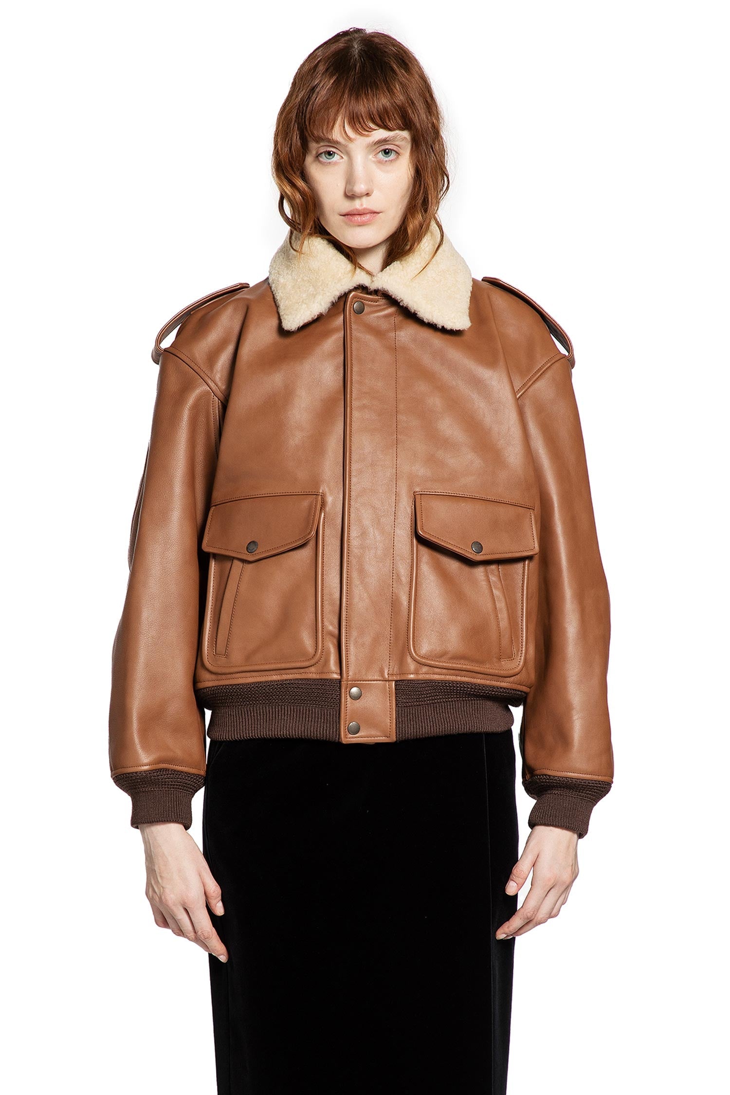Bomber In Grained Leather And Shearling Saint laurent – Гарантія оригінальності – вид ззаду