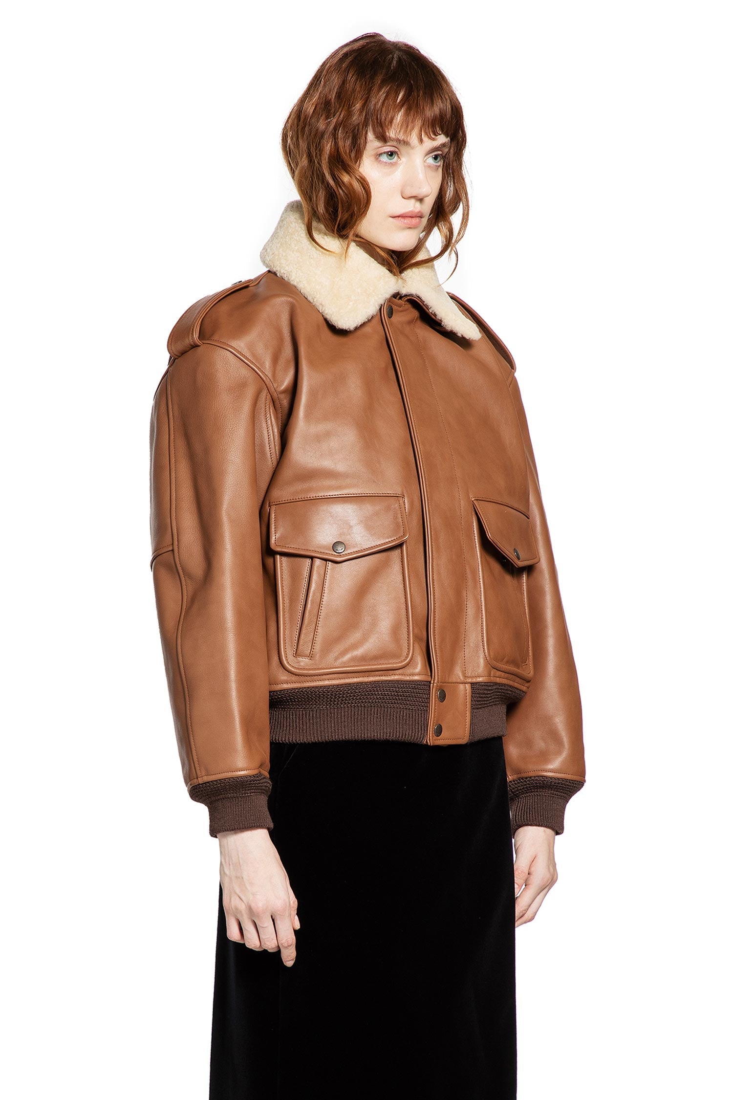 Bomber In Grained Leather And Shearling Saint laurent – Гарантія оригінальності – детальний вид