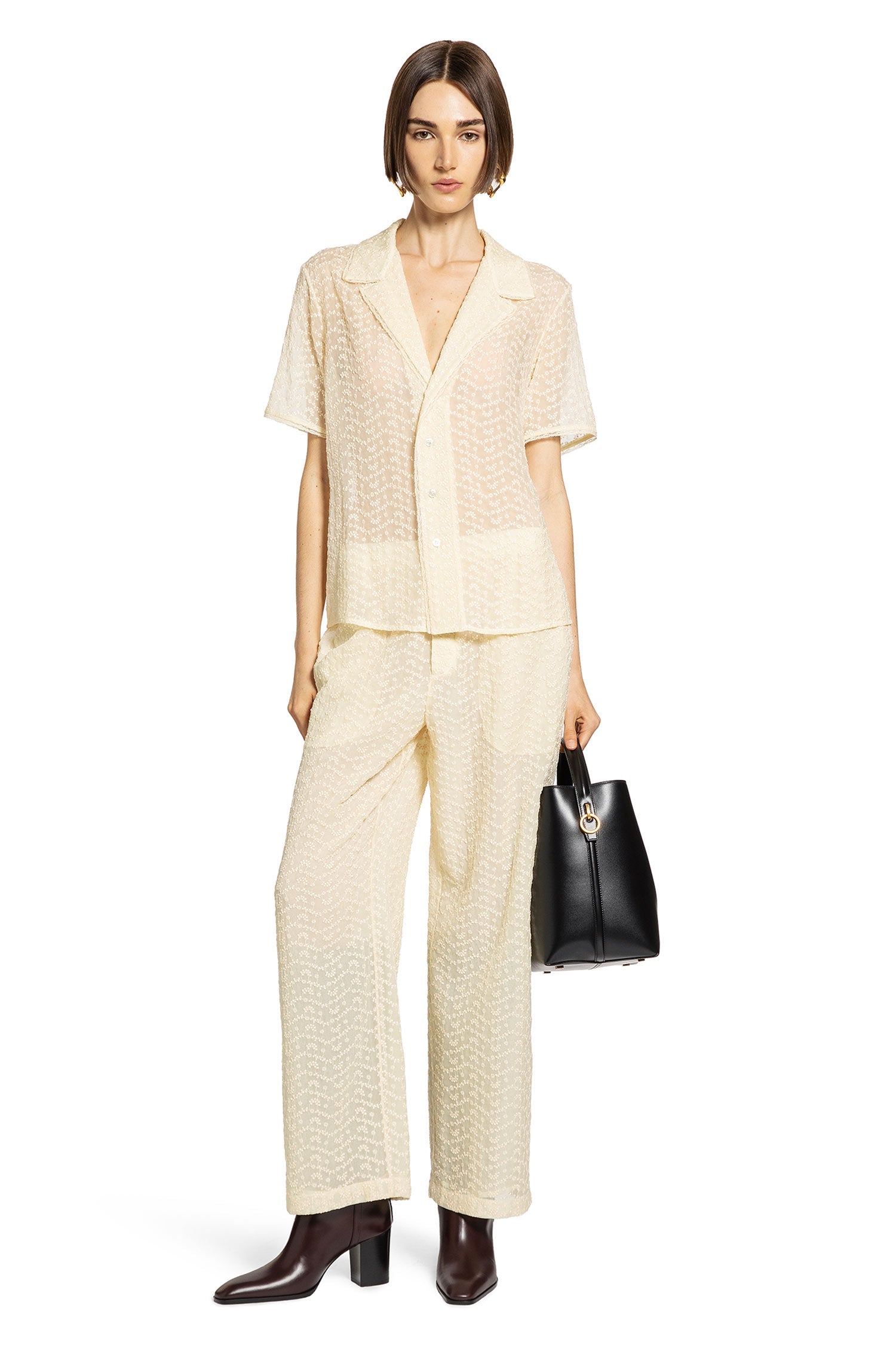 Cotton Blend Long Jumpsuit Set Saint laurent – Гарантія оригінальності – боковий вид