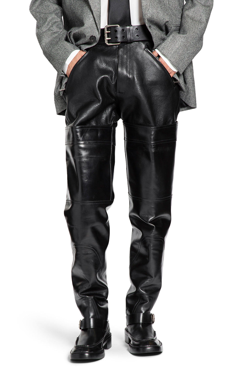 Оригінальна Belted Pants In Grained Leather Saint laurent – боковий вид