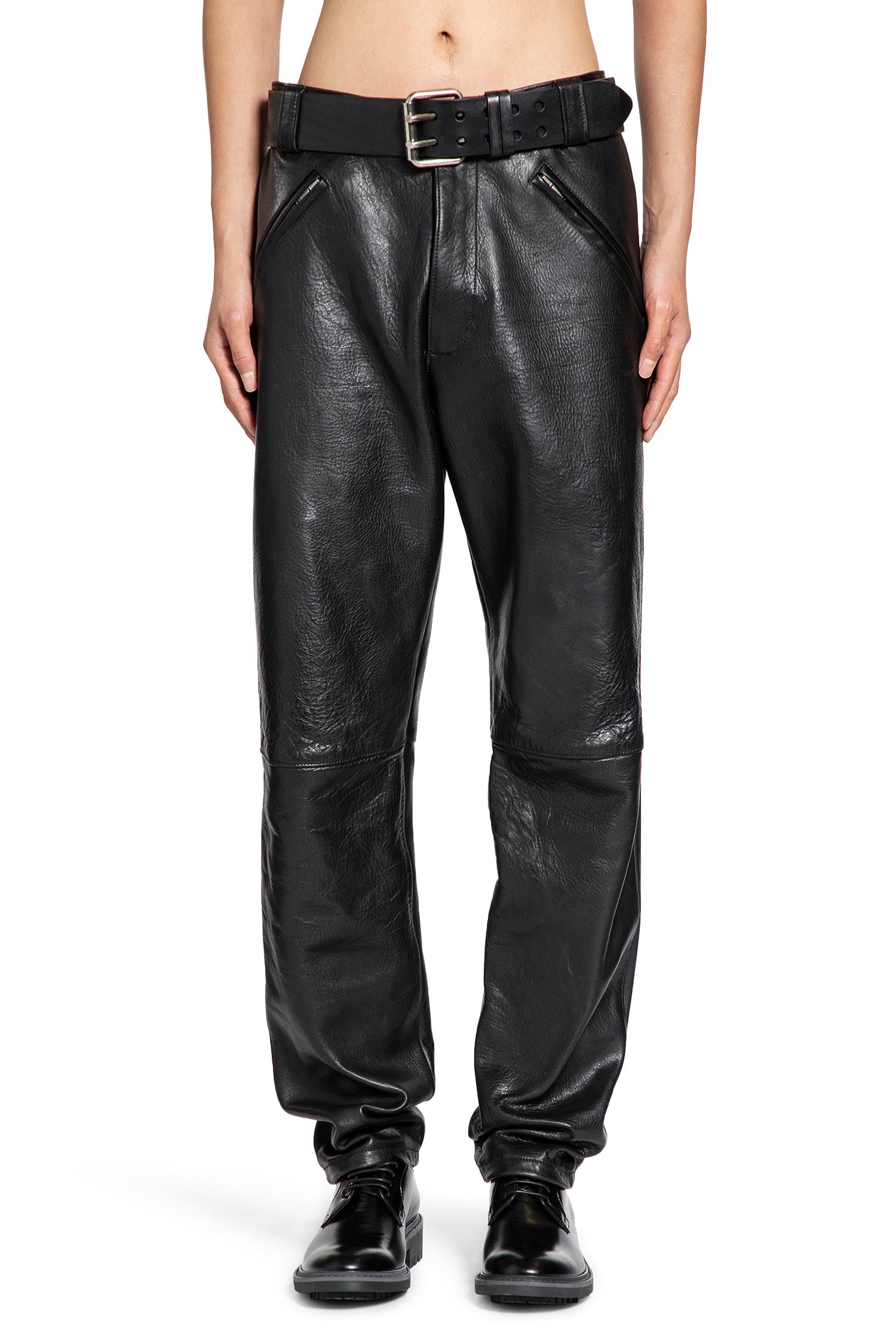 Оригінальна Belted Pants In Grained Leather Saint laurent – вид ззаду