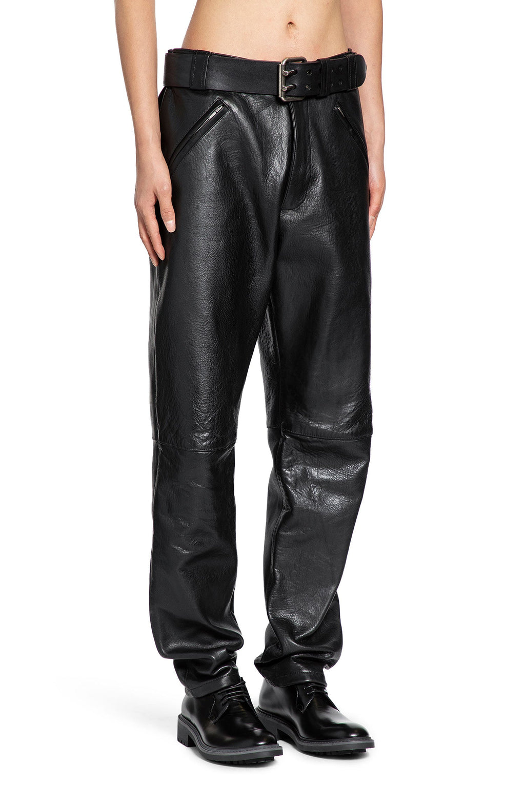 Оригінальна Belted Pants In Grained Leather Saint laurent – детальний вид
