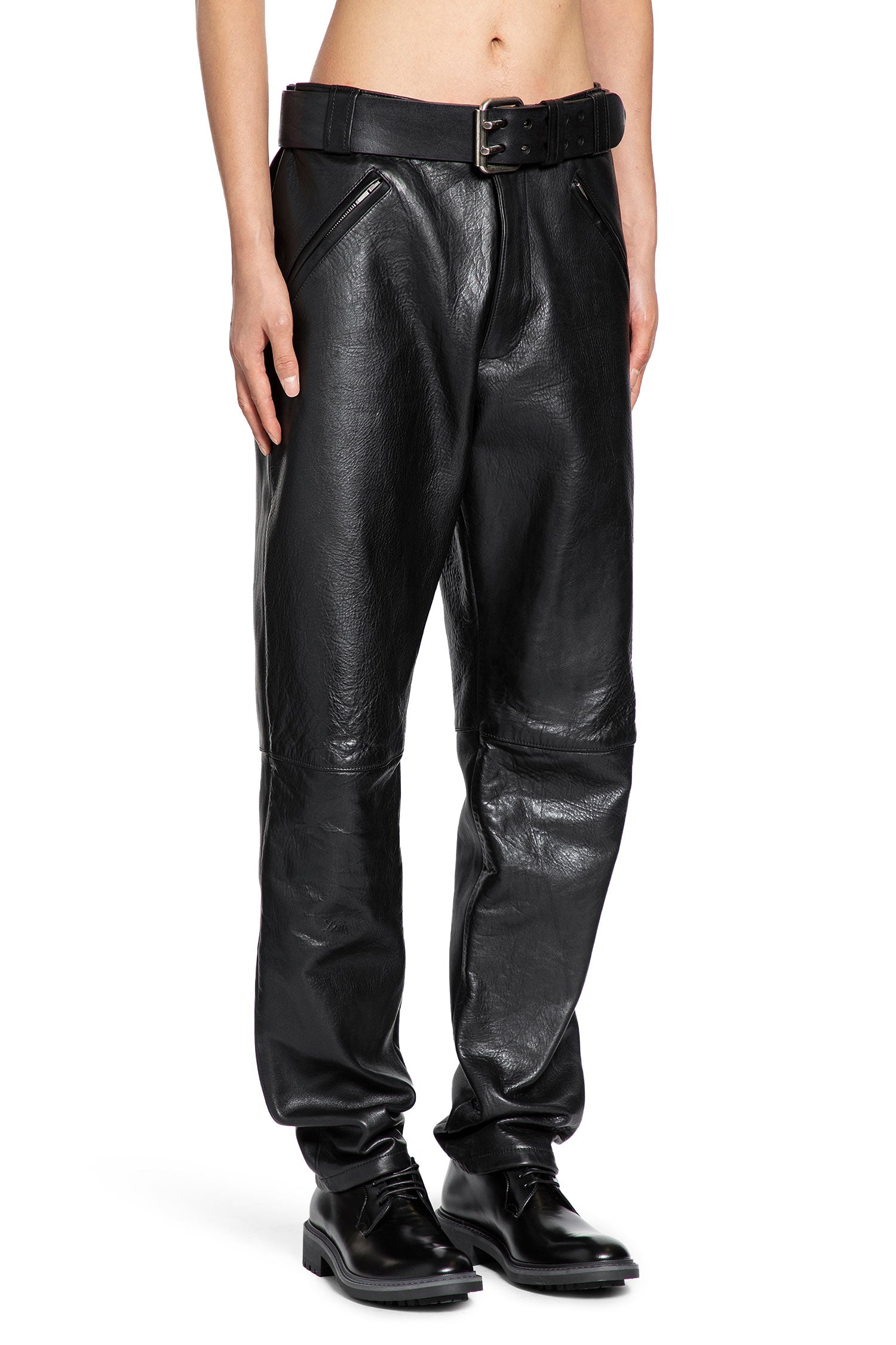 Оригінальна Belted Pants In Grained Leather Saint laurent – детальний вид