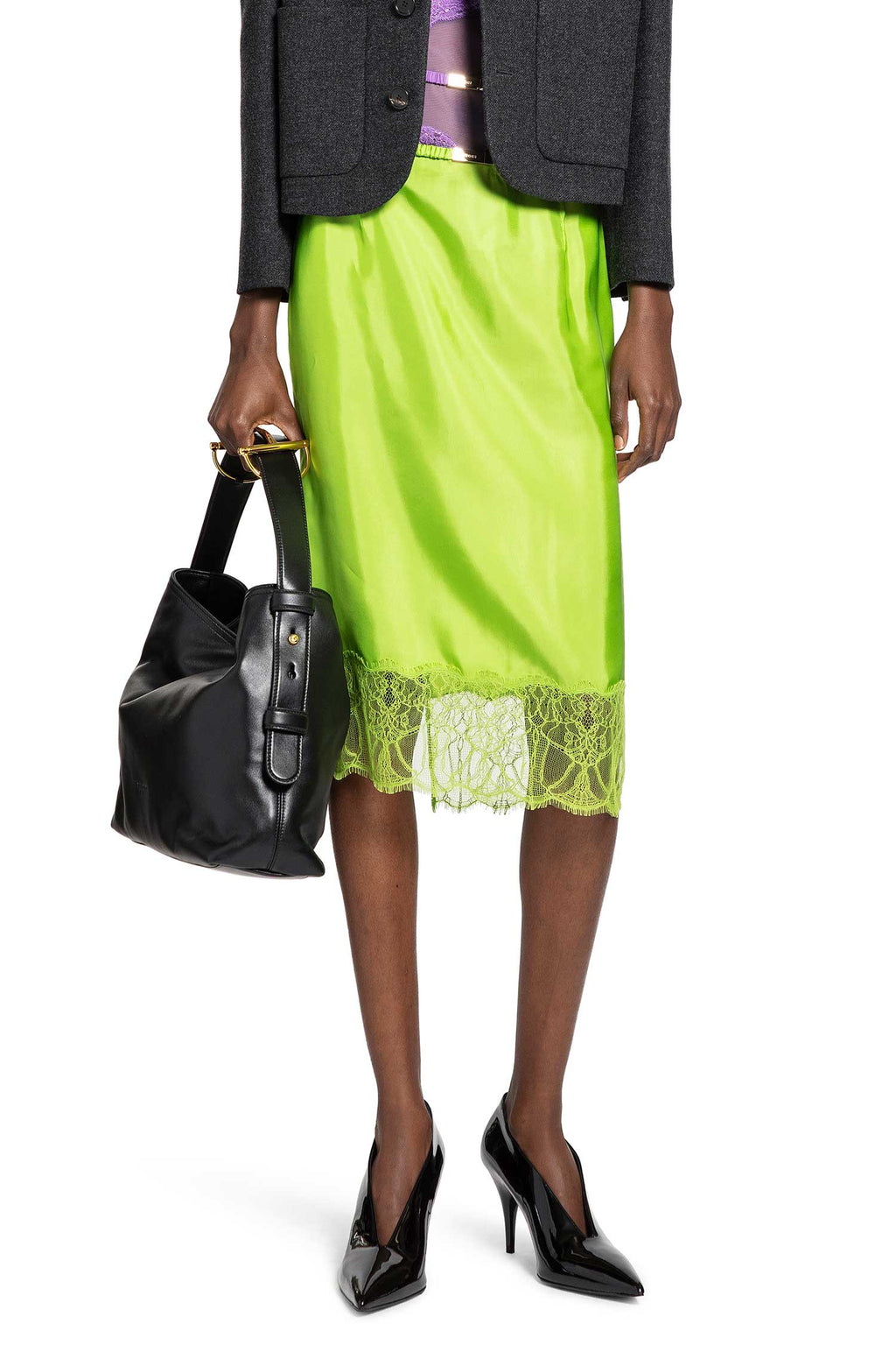 Viscose Twill Skirt With Floral Lace Gucci – Гарантія оригінальності – боковий вид