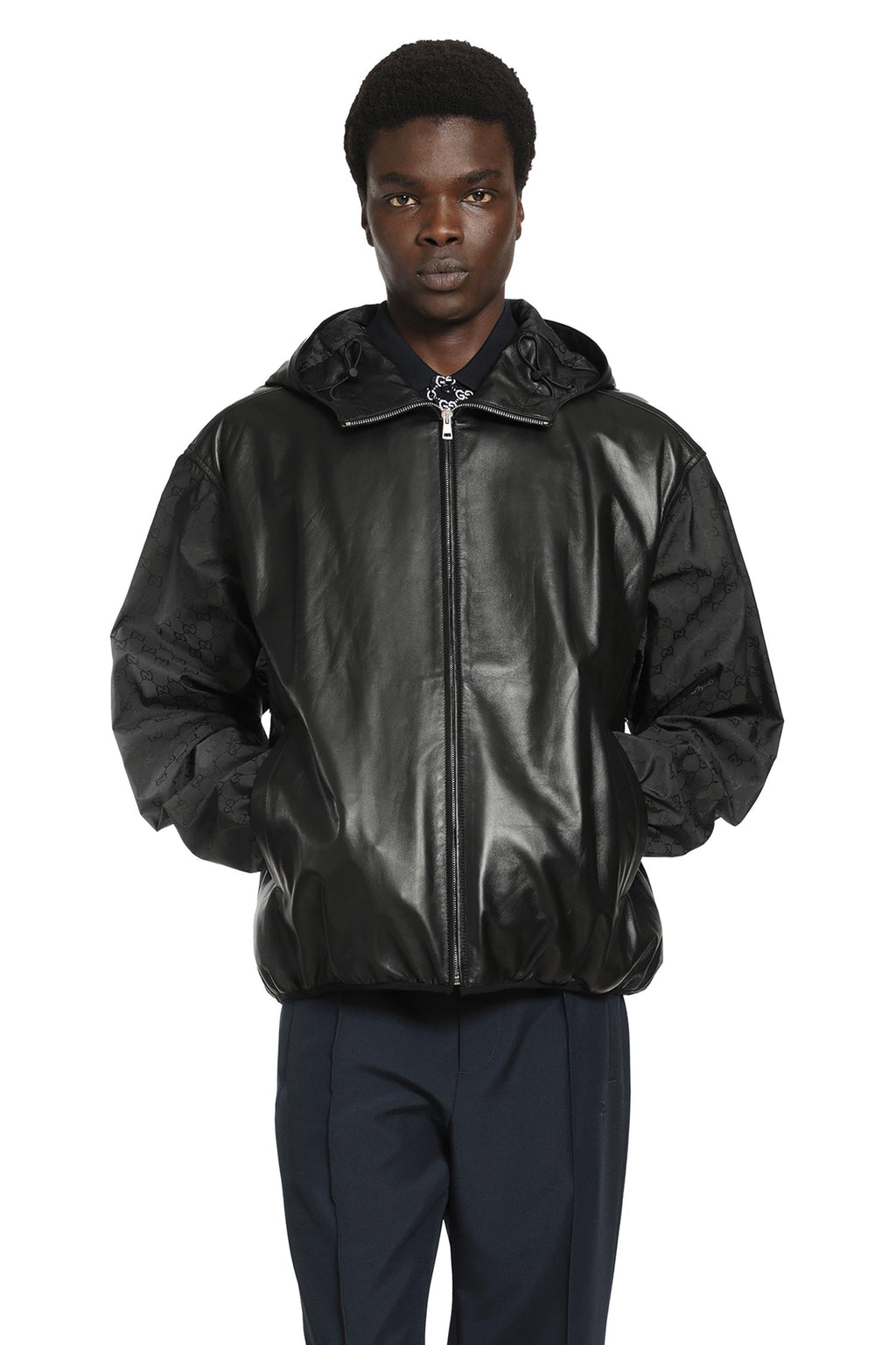 Hooded Leather Bomber Jacket Gucci оригінал – Купити в Україні – боковий вид