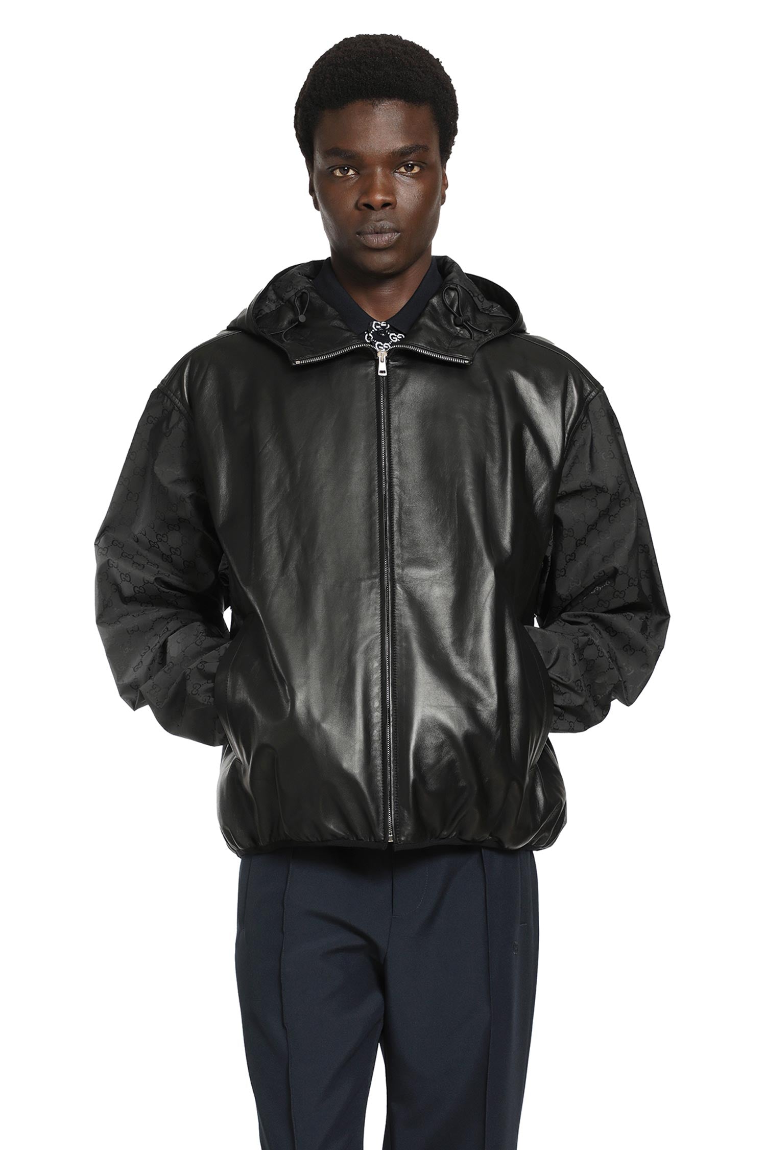 Hooded Leather Bomber Jacket Gucci оригінал – Купити в Україні – боковий вид