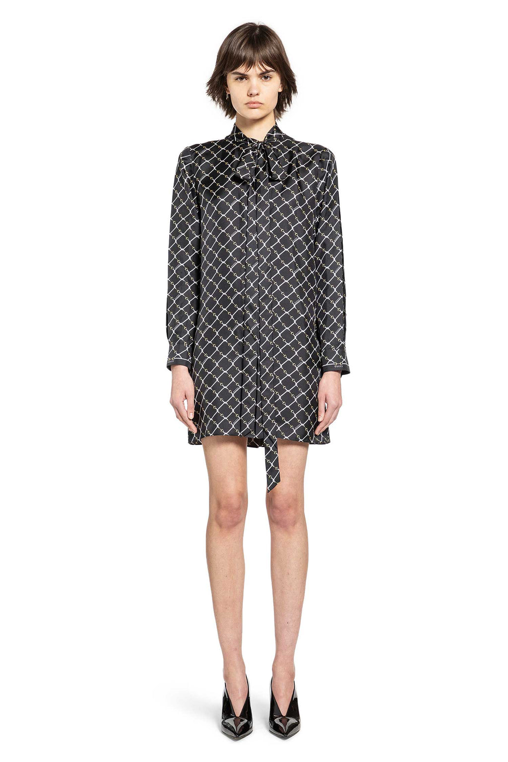Horsebit Print Silk Twill Dress Gucci – Гарантія оригінальності – вид ззаду