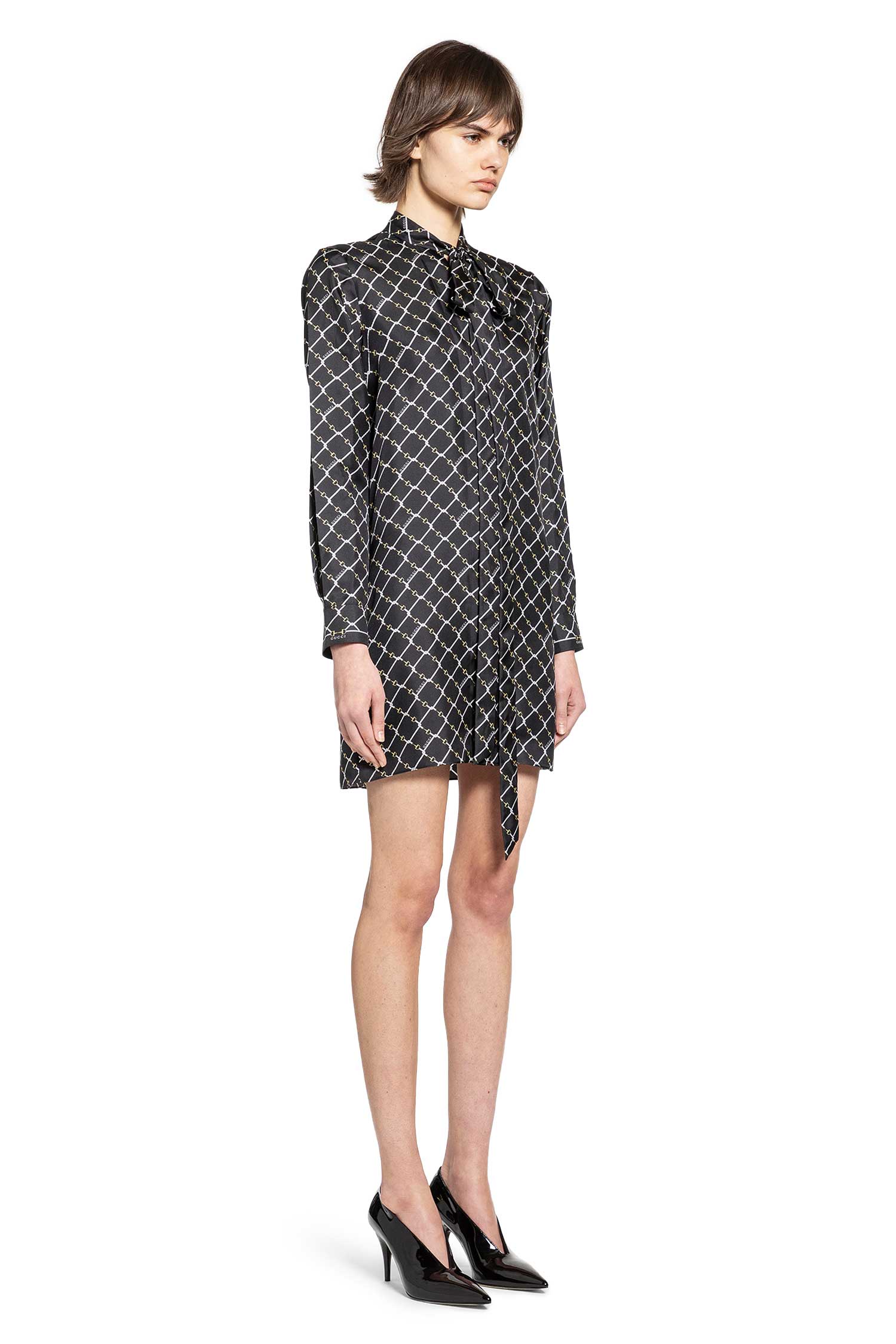 Horsebit Print Silk Twill Dress Gucci – Гарантія оригінальності – детальний вид