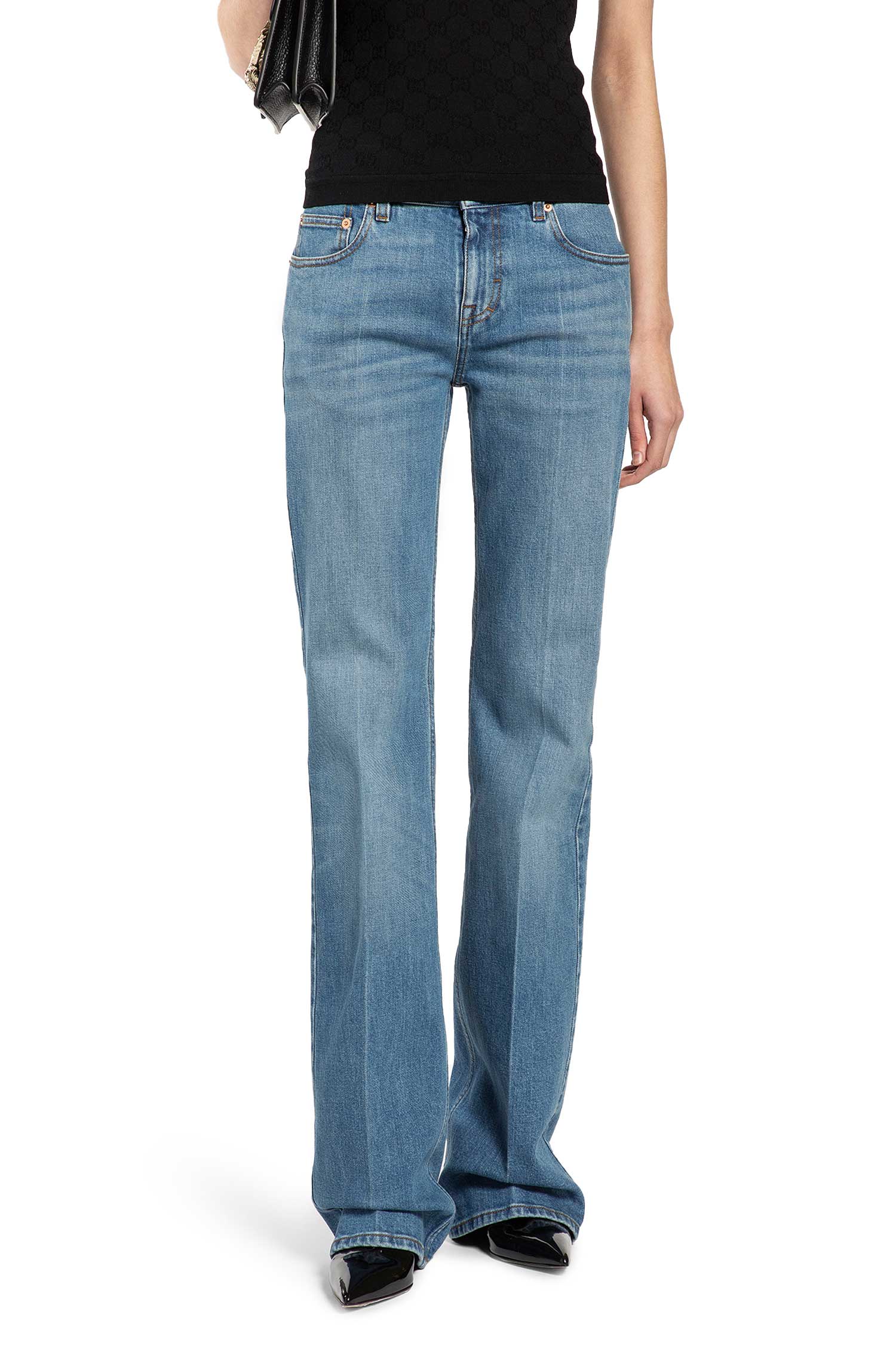 Оригінальна Flared Stretch Cotton Denim Trousers Gucci – боковий вид