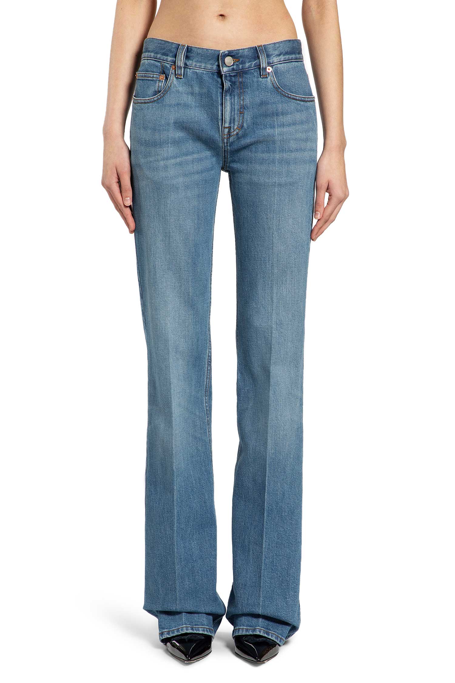 Оригінальна Flared Stretch Cotton Denim Trousers Gucci – вид ззаду