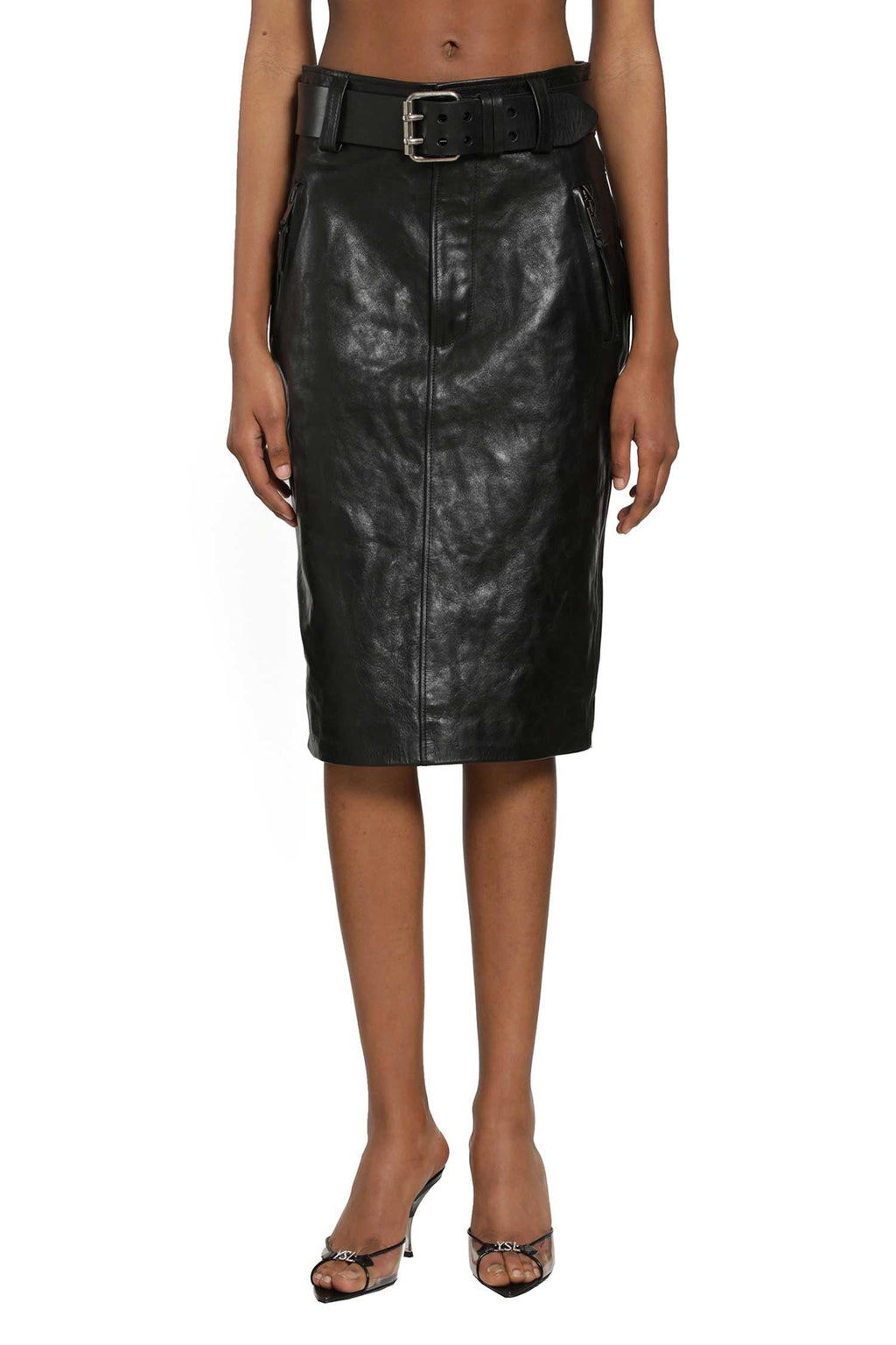 Belted Pencil Skirt In Creased Leather Saint laurent – Гарантія оригінальності – вид ззаду